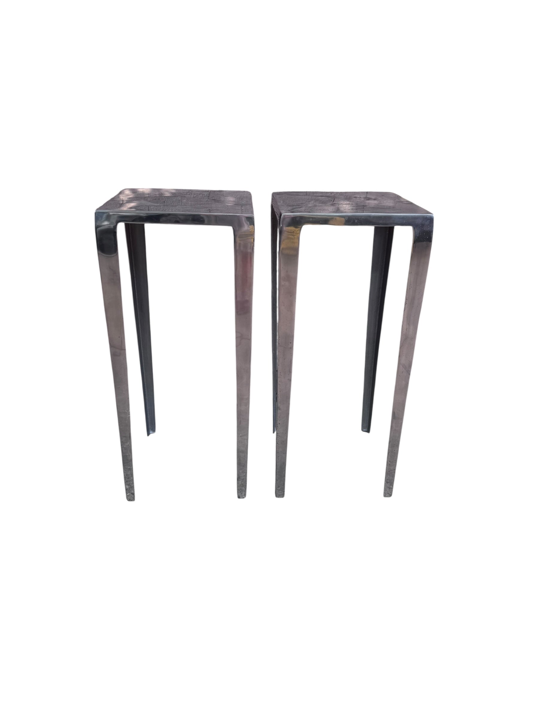 Vintage Industrial Tall Metal Side Tables - Pair