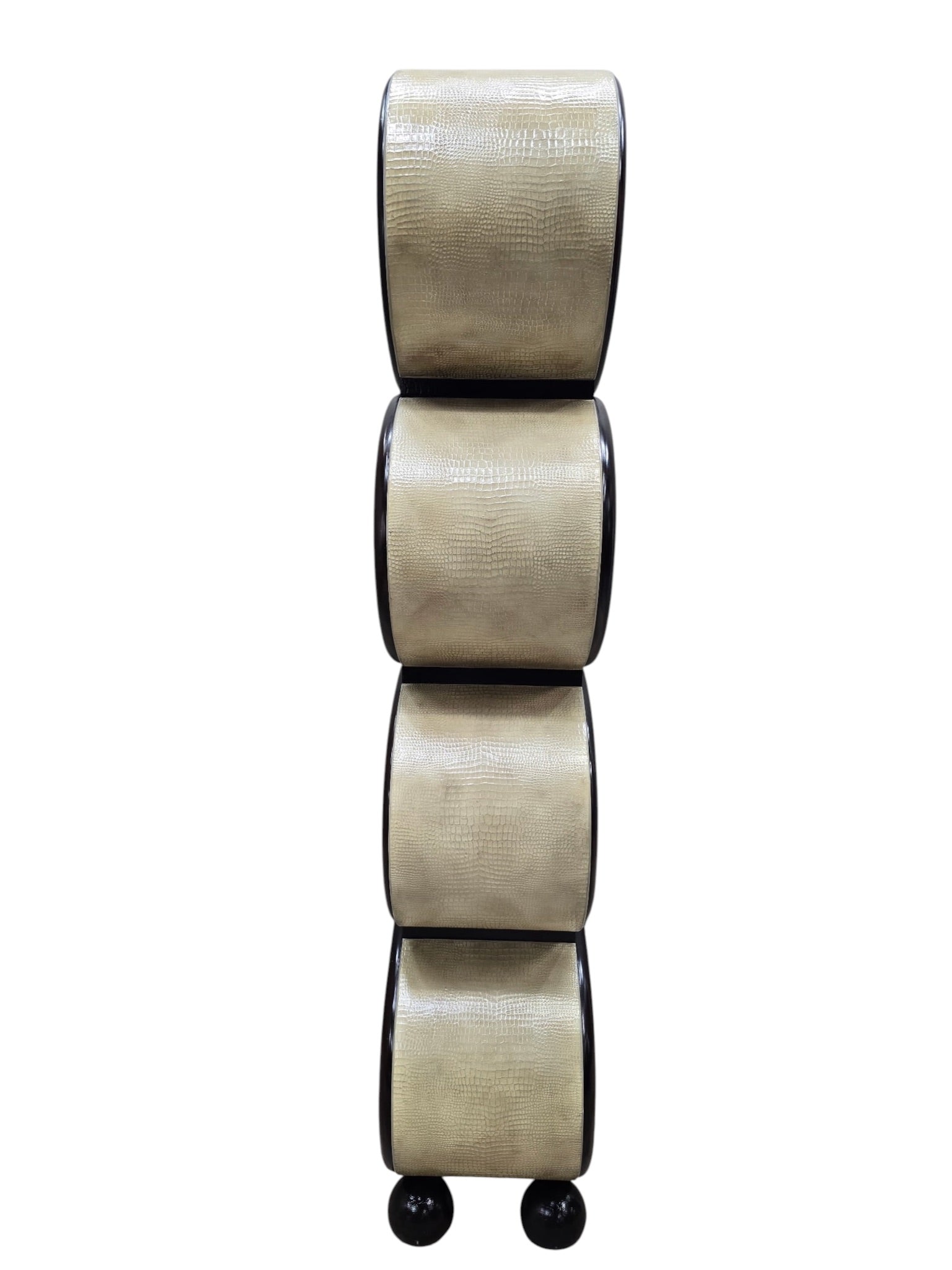 Hollywood Regency Sculptural Mahogany & Genuine Snakeskin Stacked Oval Étagère