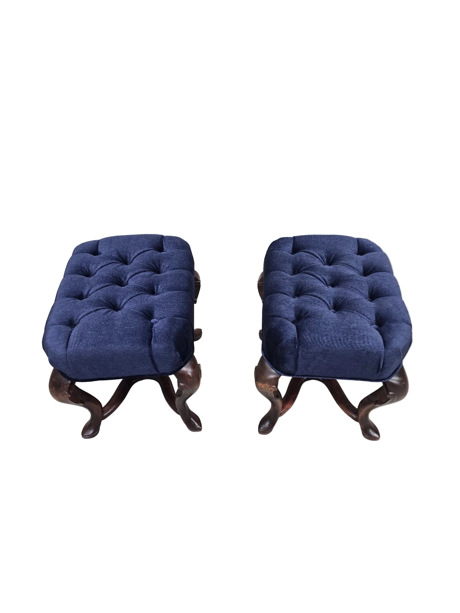 New - Antique Carved Ottomans Newly Reupholstered  - Pair