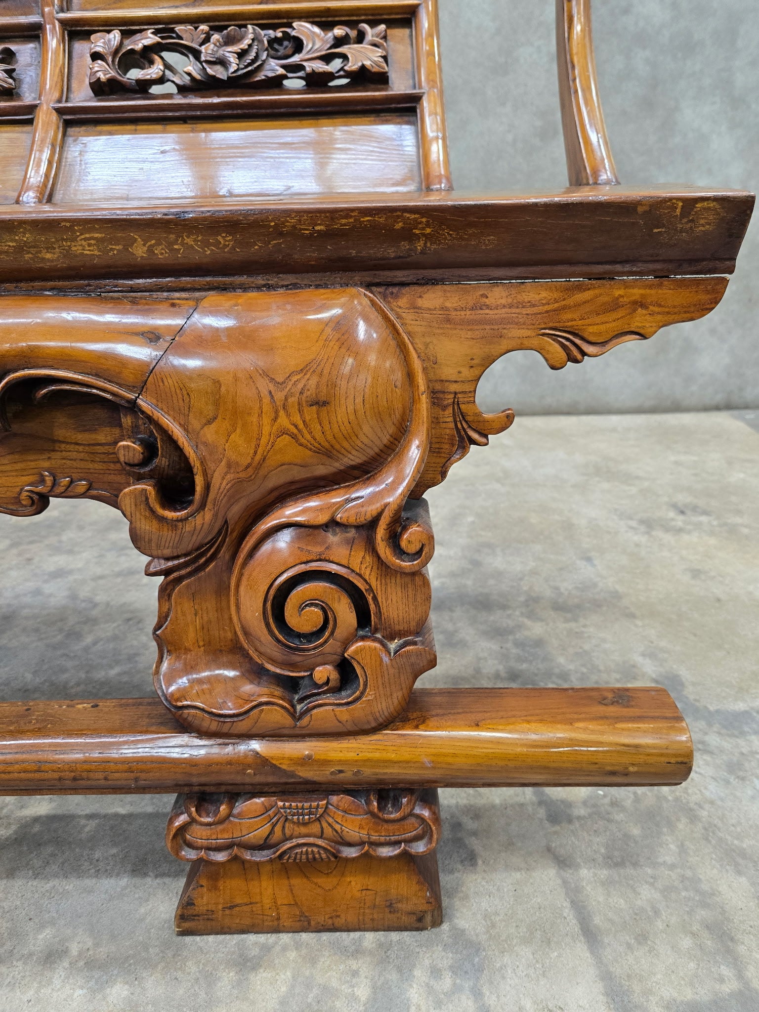 Chinese Carved Wood Theater Bench, Circa 1900
