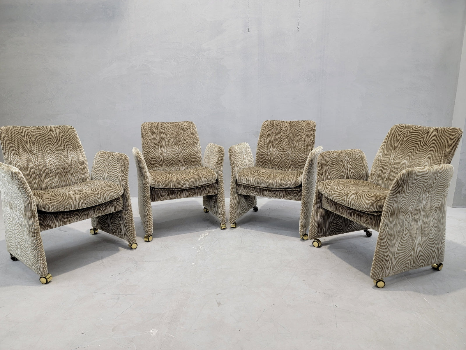 Vintage Postmodern Tilting Club Chairs By Chromcraft Newly Upholstered in Chenille