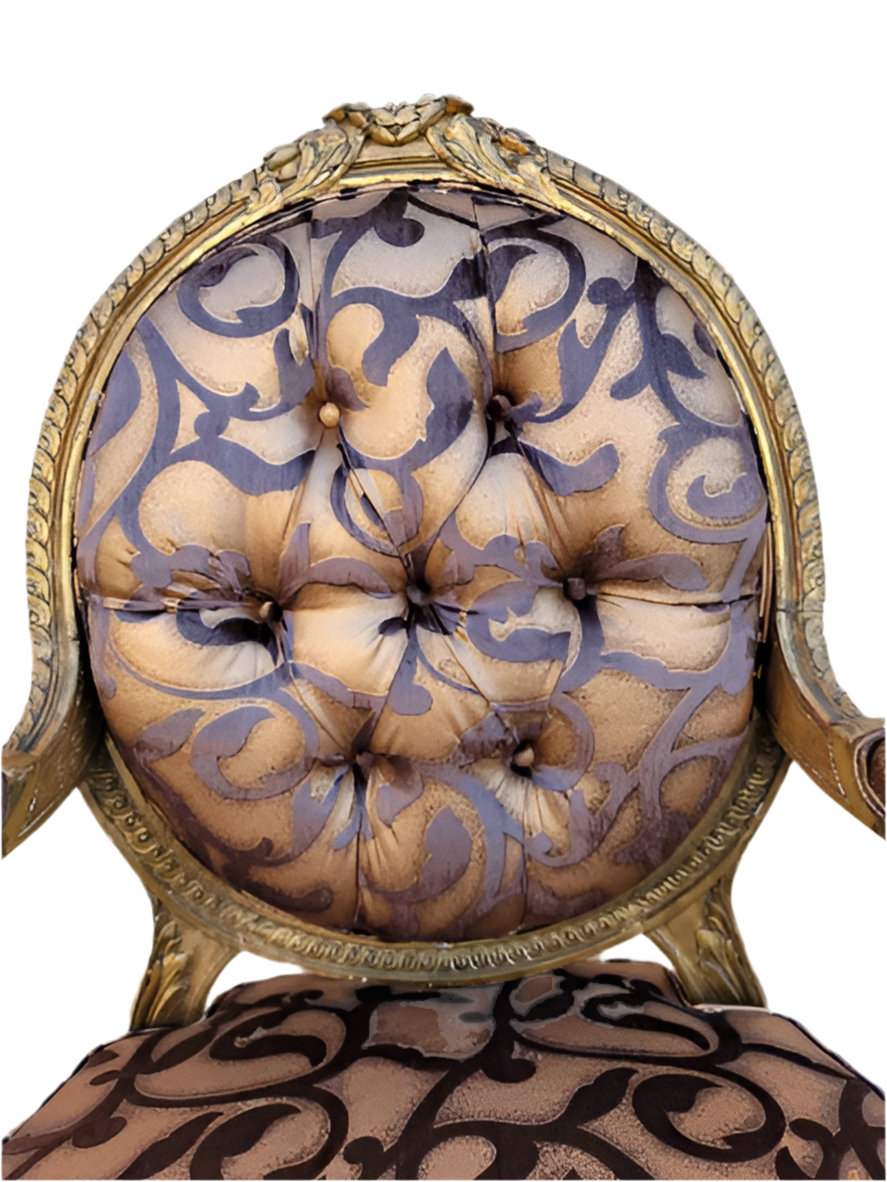 Antique French Louis XV Style Ornate Carved Giltwood Fauteuil Armchairs Newly Upholstered - Pair