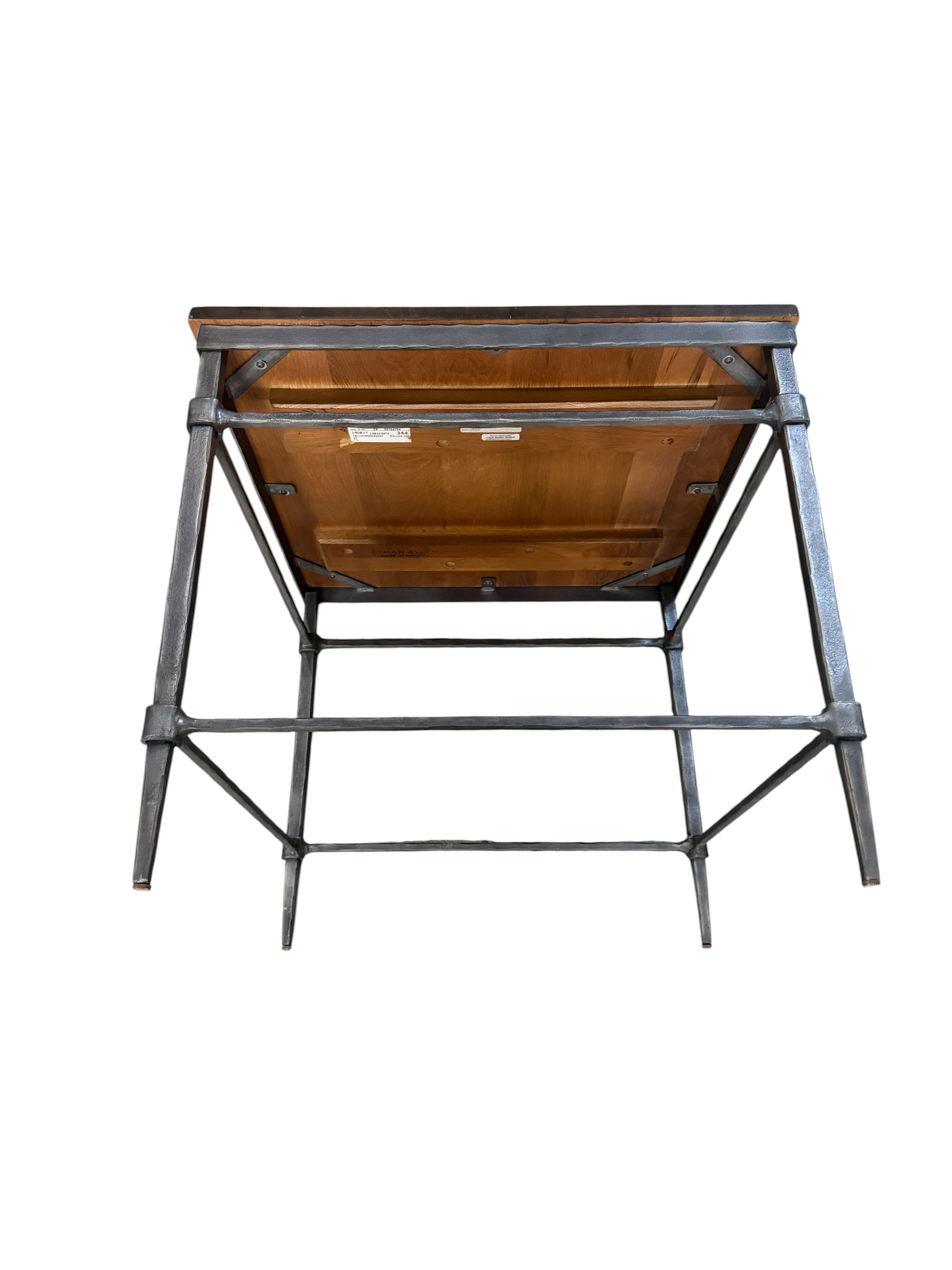 Rustic Industrial Ethan Allen Vida Reclaimed Wood and Hammered Iron Side Table