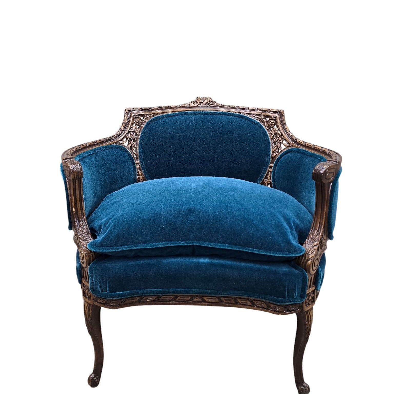 Antique French Louis XV and Louis XVI Style Armchairs Newly Upholstered – Set of 2