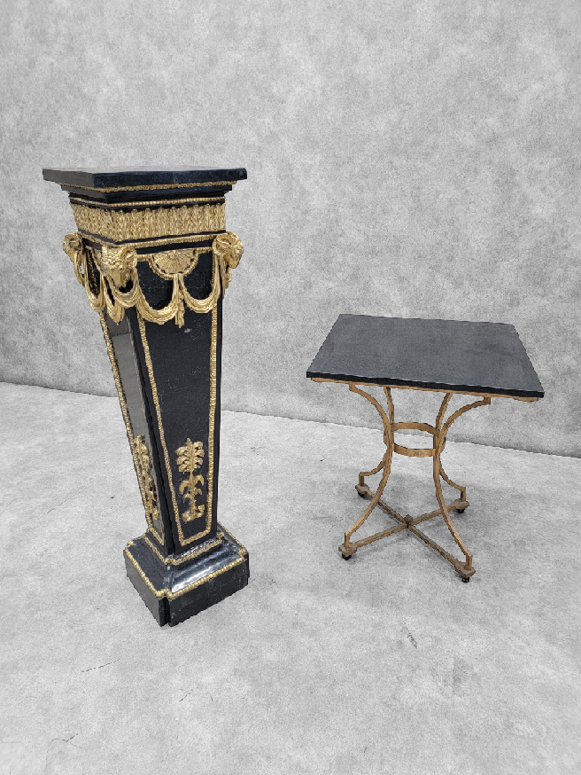 Antique French Black Marble with Gold Gild Pedestal Stand