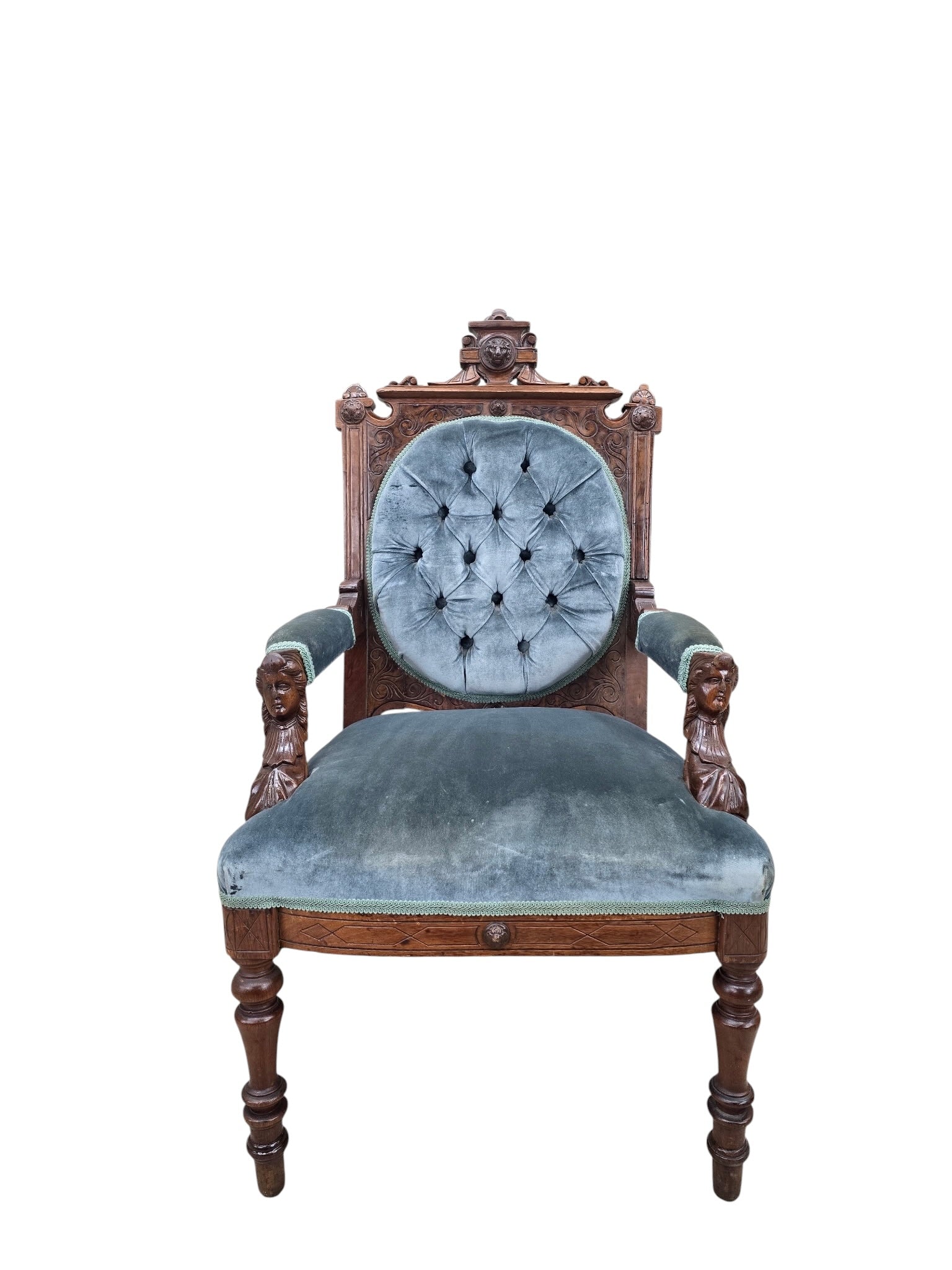 Antique Renaissance Revival Carved Chairs by John Jelliff - Set of 2