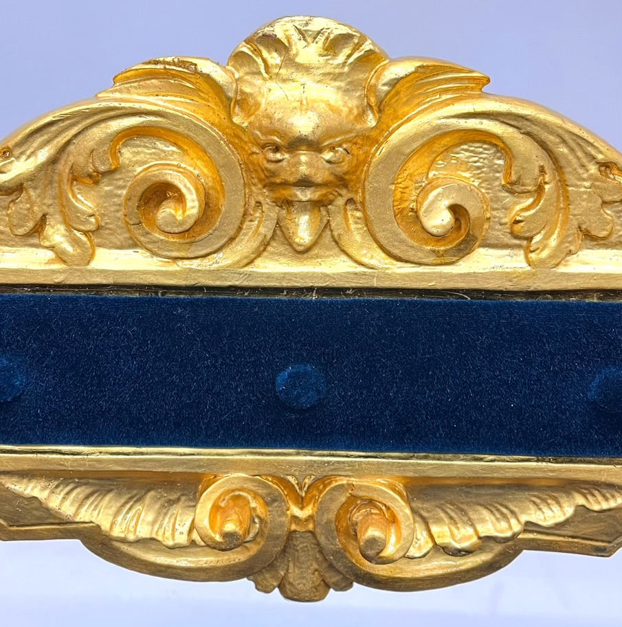 Antique Federal Style Carved Gold Gilt Swan and Eagle Carousel Bench Newly Reupholstered in Blue Mohair Seat