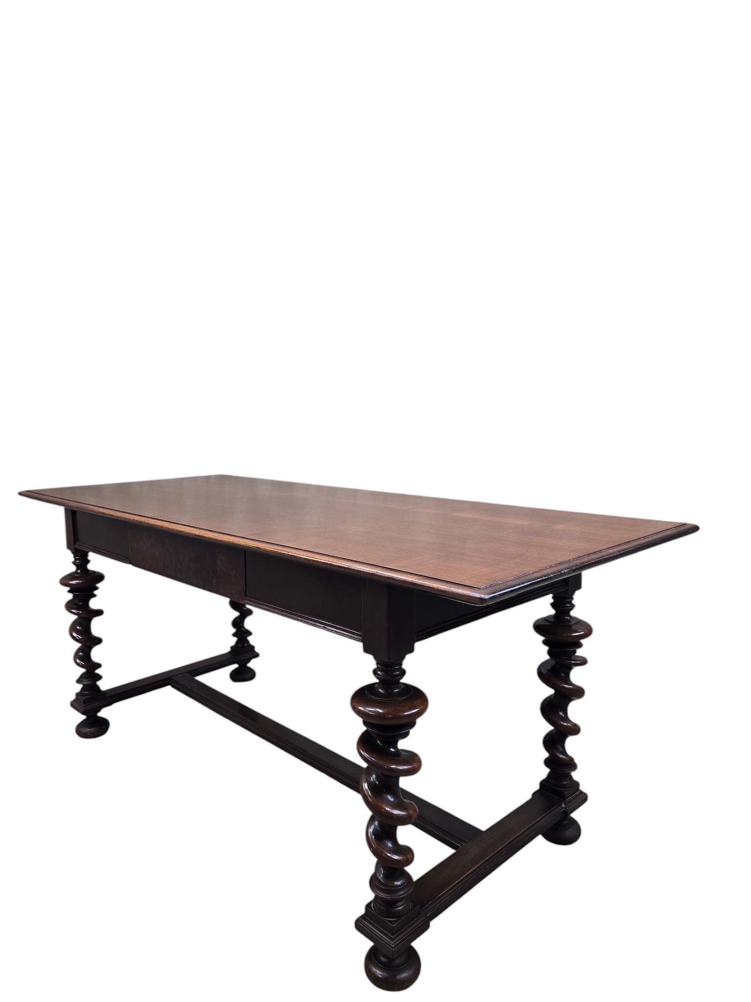 Antique Jacobean Revival Style Barley Twist Desk with High Back Chair