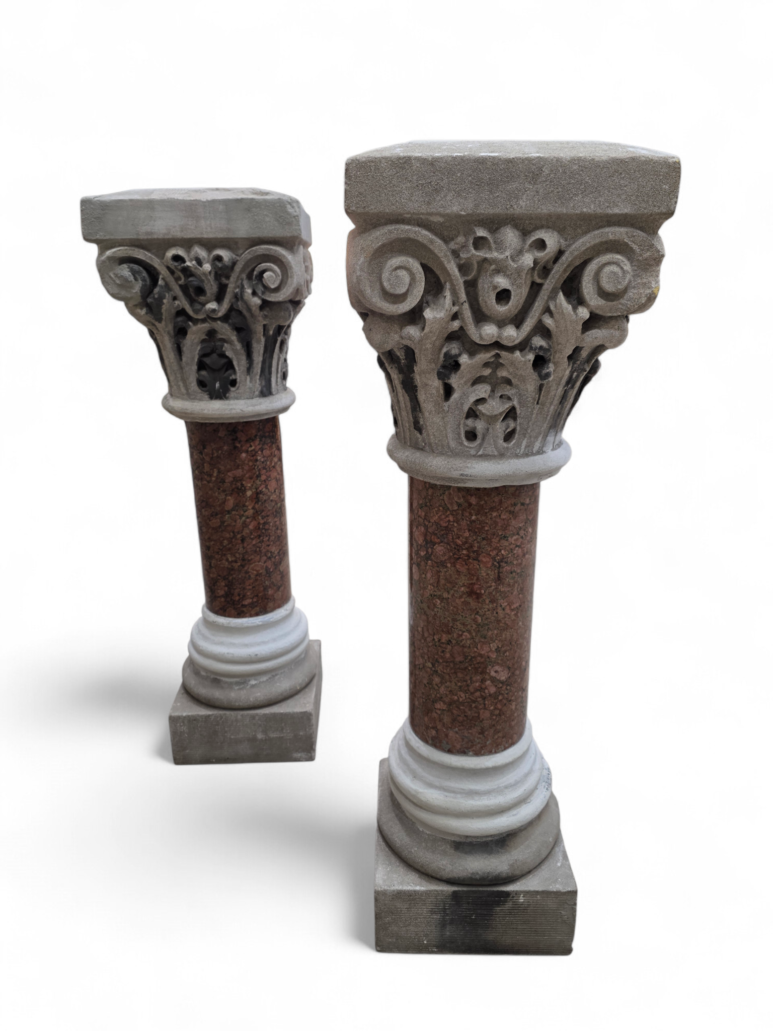 Antique Italian Marble & Stone Pedestals from Roman Church Altar - Pair