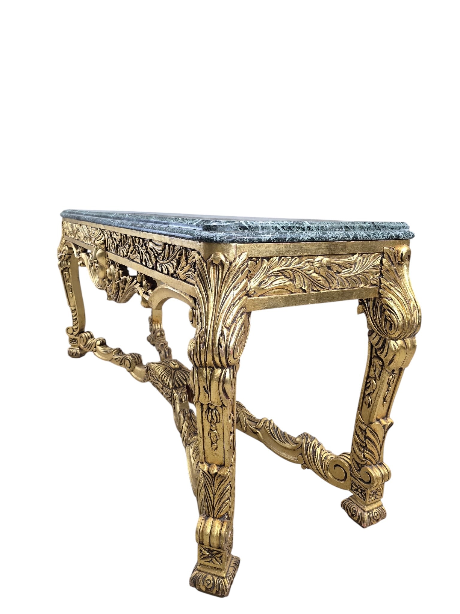 Antique French Louis XV Style Carved Giltwood Console Table with Marble Top