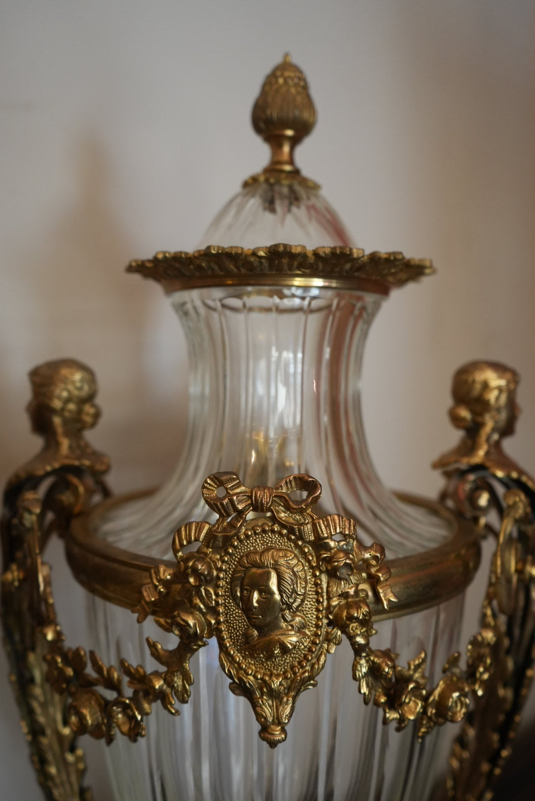Antique French Diamond Cut Baccarat Crystal Urns - Pair