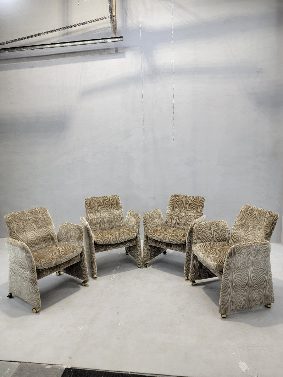 Vintage Postmodern Tilting Club Chairs By Chromcraft Newly Upholstered in Chenille