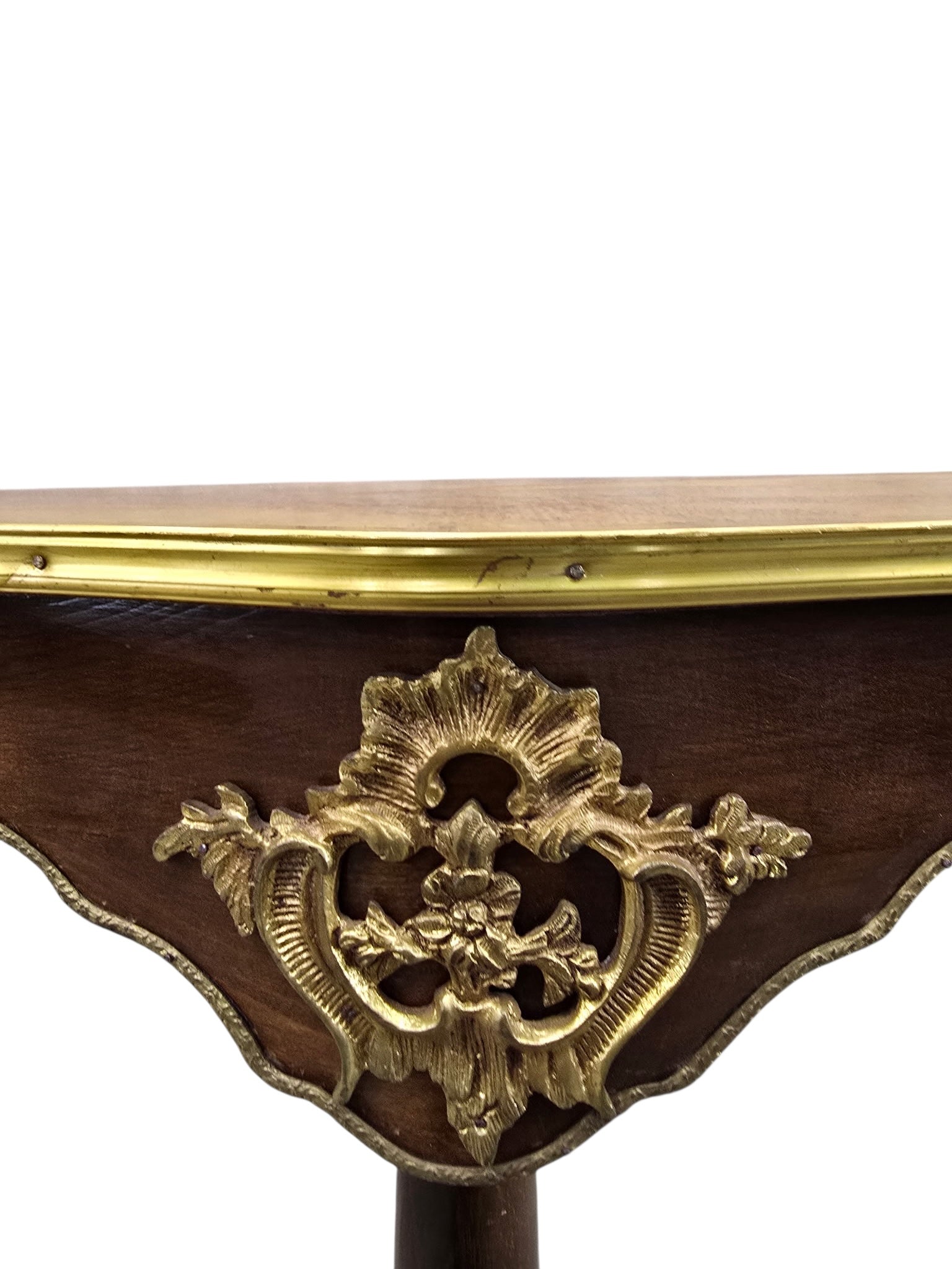 Vintage French Louis XV Style Walnut & Gilt Bronze Console Table