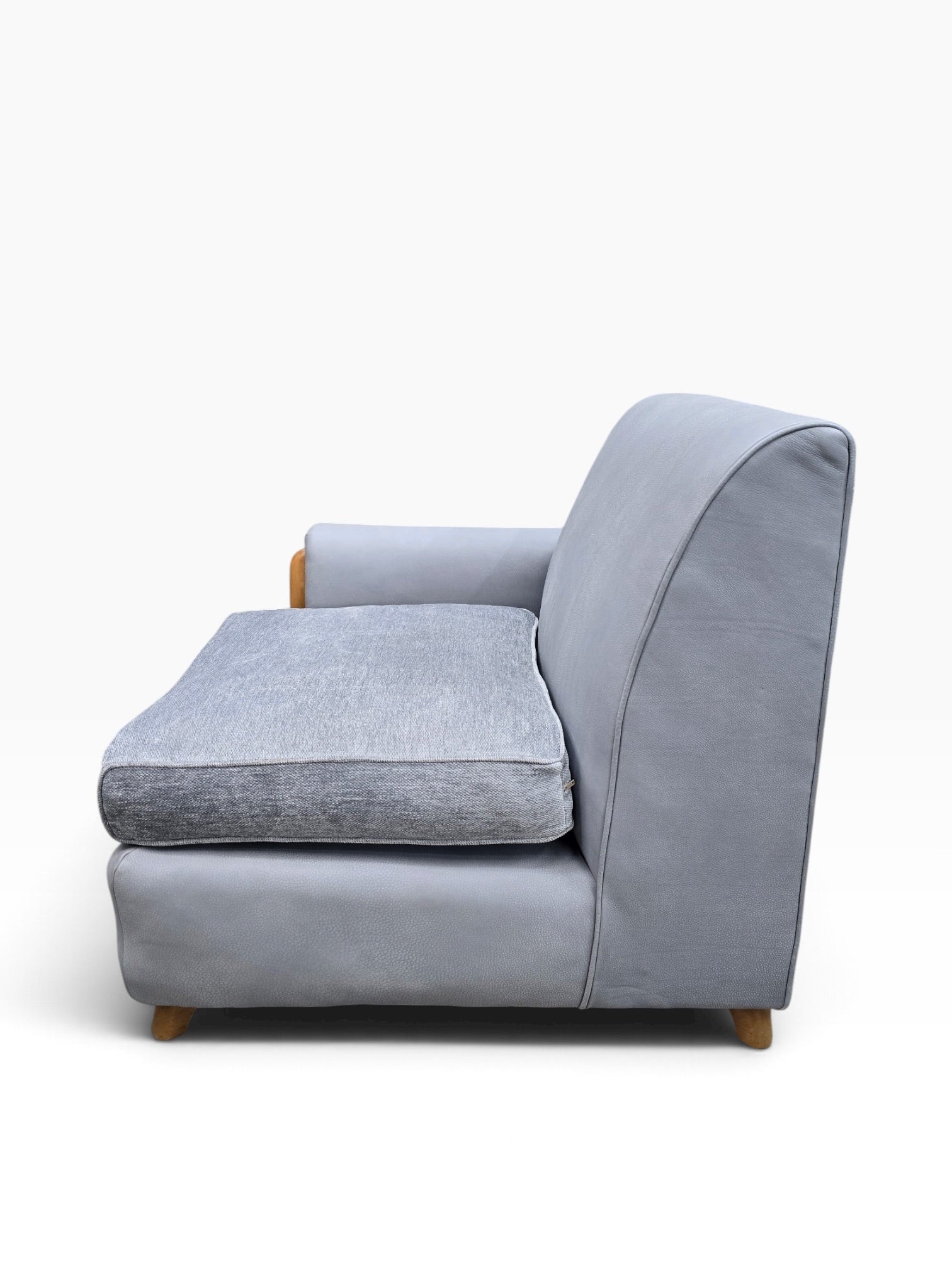 Mid Century Modern Heywood Wakefield Modular Sectional Sofa Newly Reupholstered in Powder Blue Holly Hunt Leather