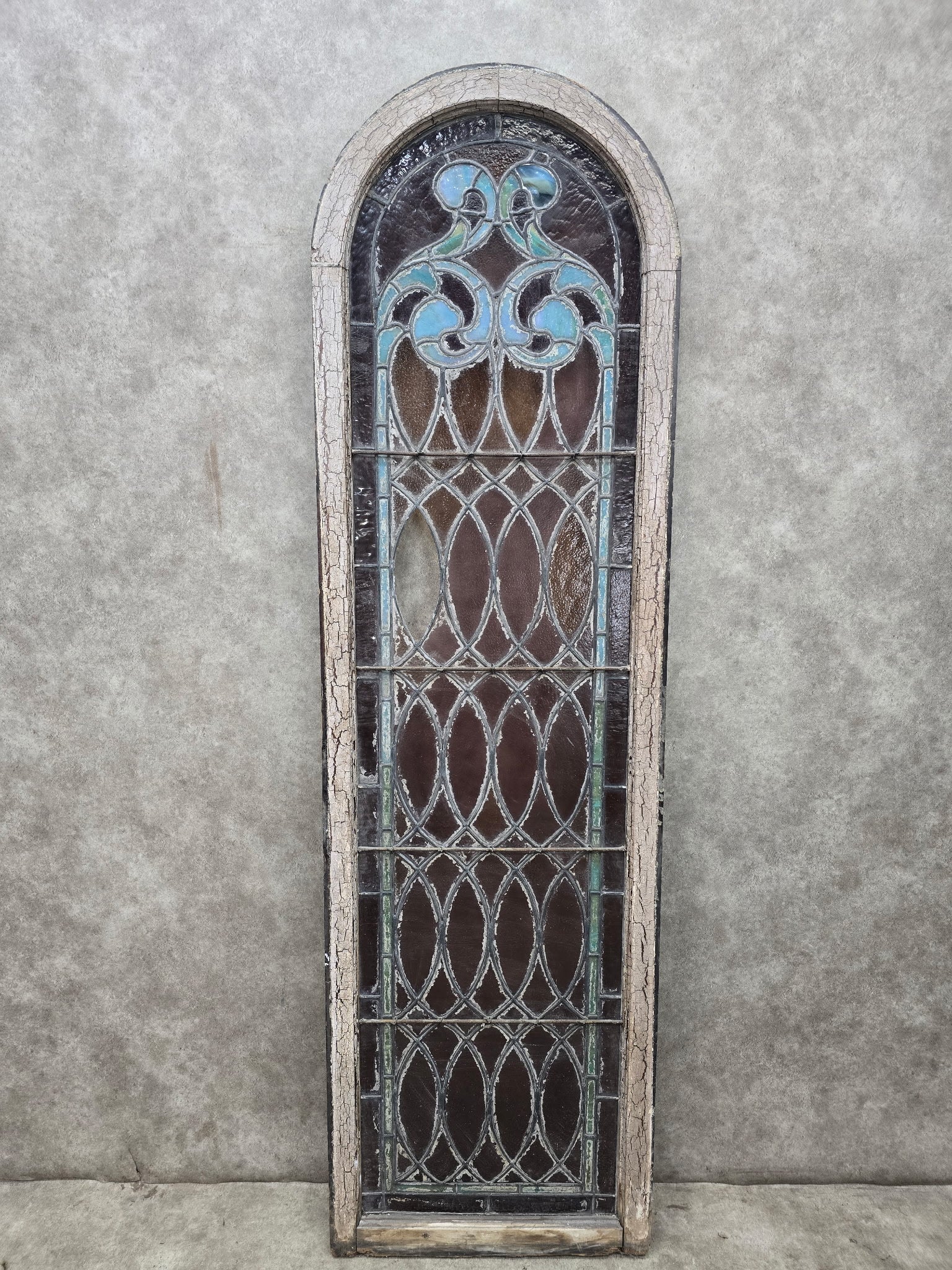 Antique Gothic Arched Stained Glass Church Window