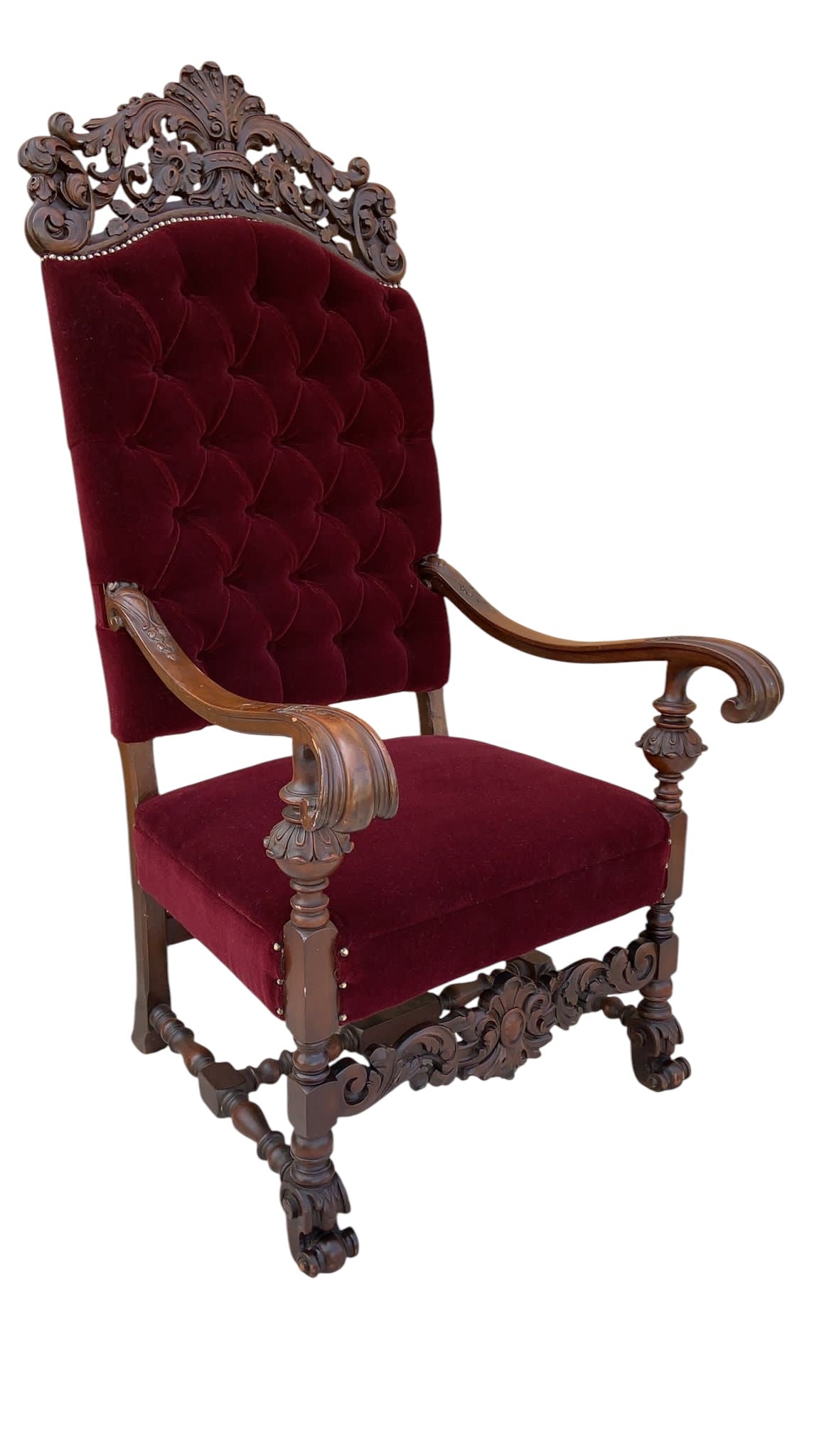 Antique French Regency Style Caved Throne Chairs Newly Reupholstered  - Pair