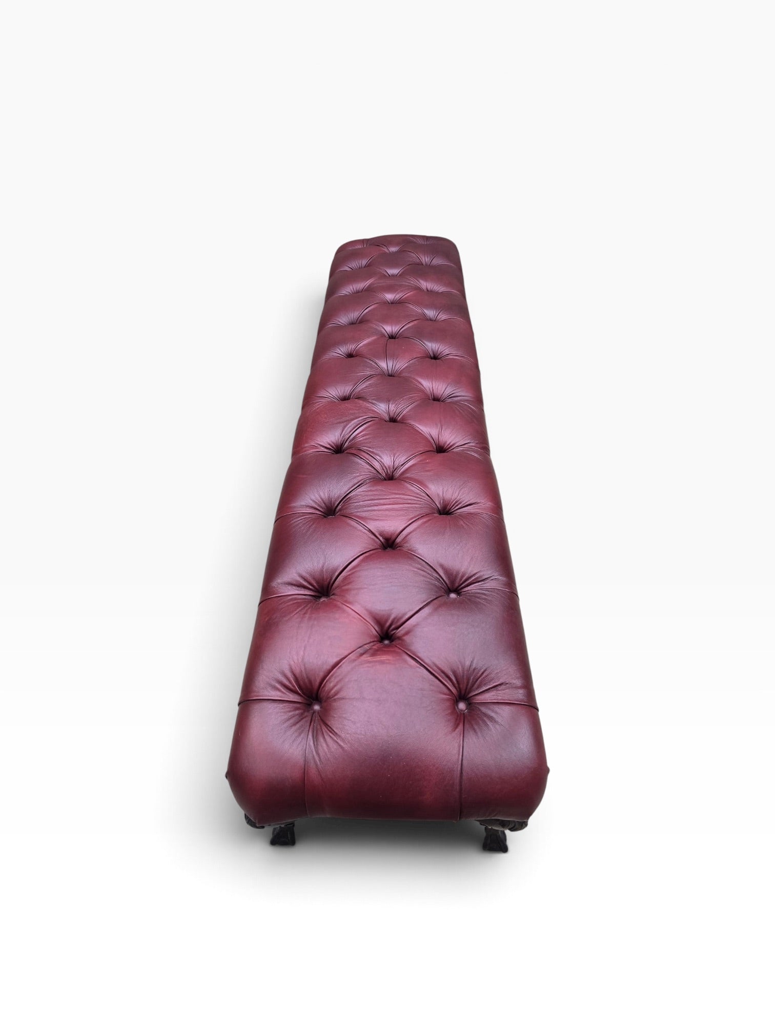 Chippendale Style Carved Mahogany Ball & Claw Six Leg Tufted Hall/Dining Bench Newly Reupholstered in Cabernet Leather - Pair