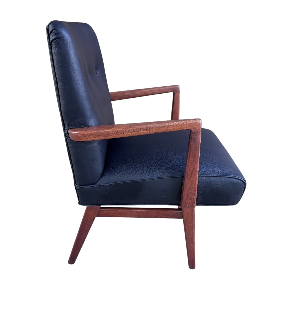 Mid Century Modern Jens Risom Side Chair In Black Leather