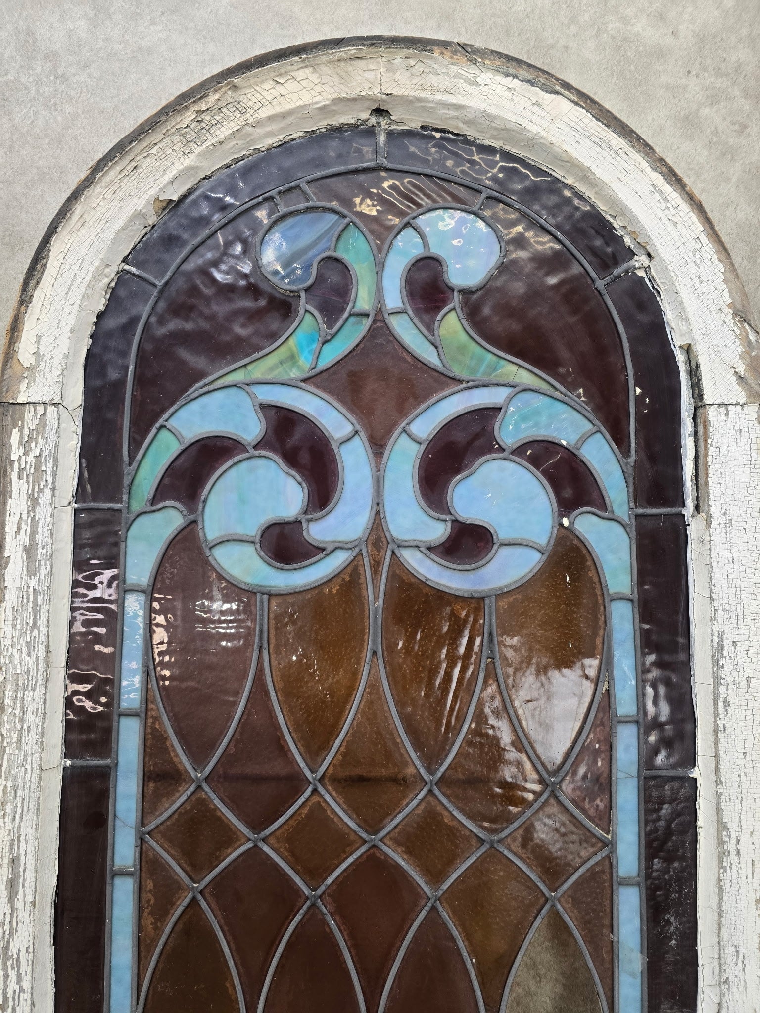 Antique Gothic Arched Stained Glass Church Window