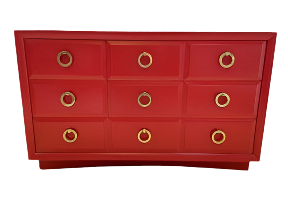Mid Century Modern Red Dresser by John Widdicomb