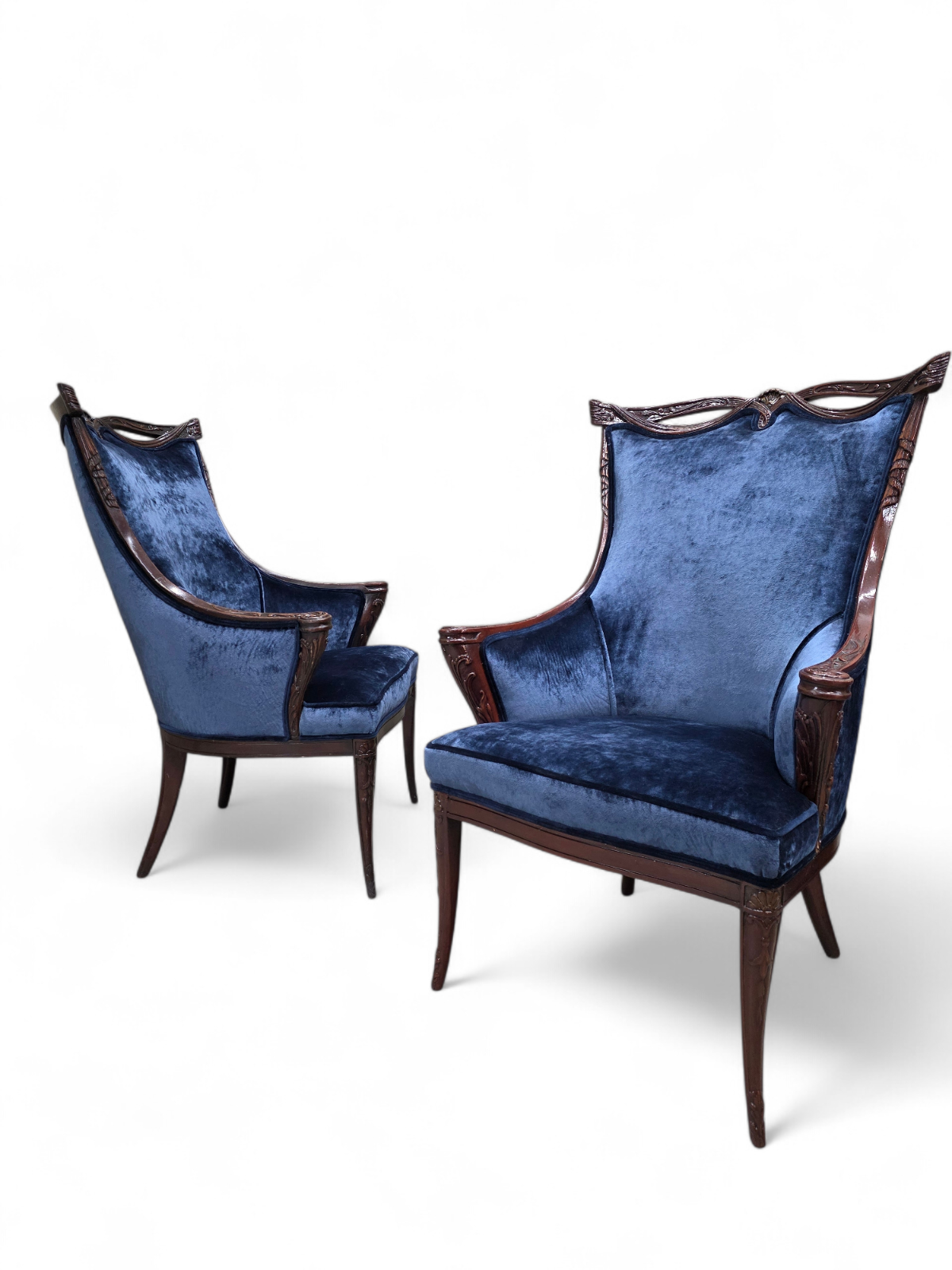 Vintage Regency Revival Style Wingback Chairs by Grosfeld House Newly Reupholstered – Pair