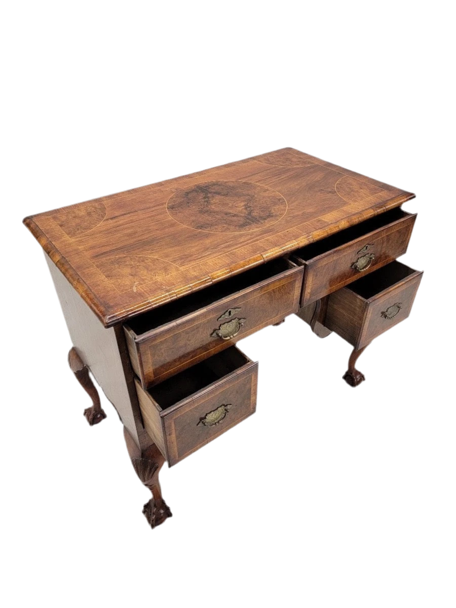 Antique English Queen Anne Style Burl and Oak Writing Desk