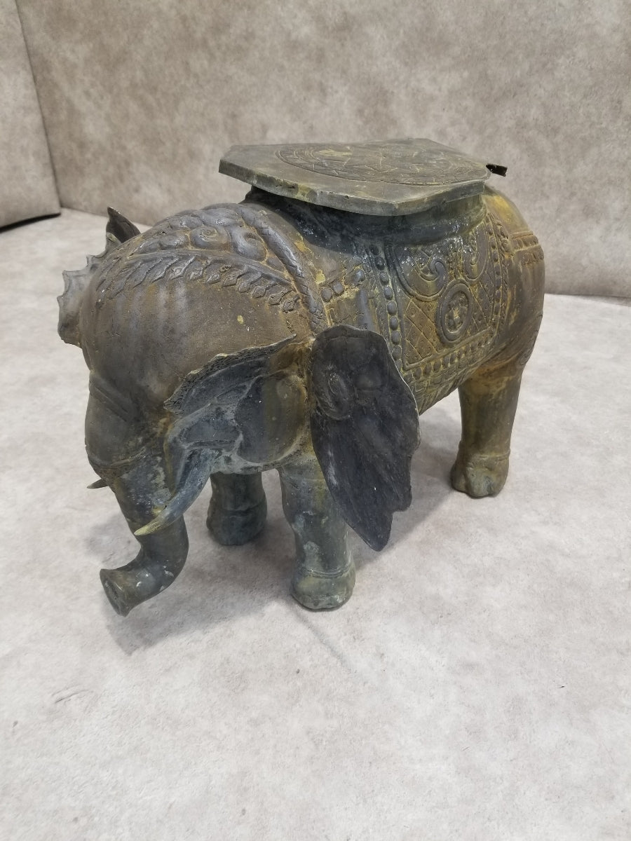 Antique Balinese Hammered Bronze Saddled Elephant Plant-Stand/Cocktail Table - Set of 3