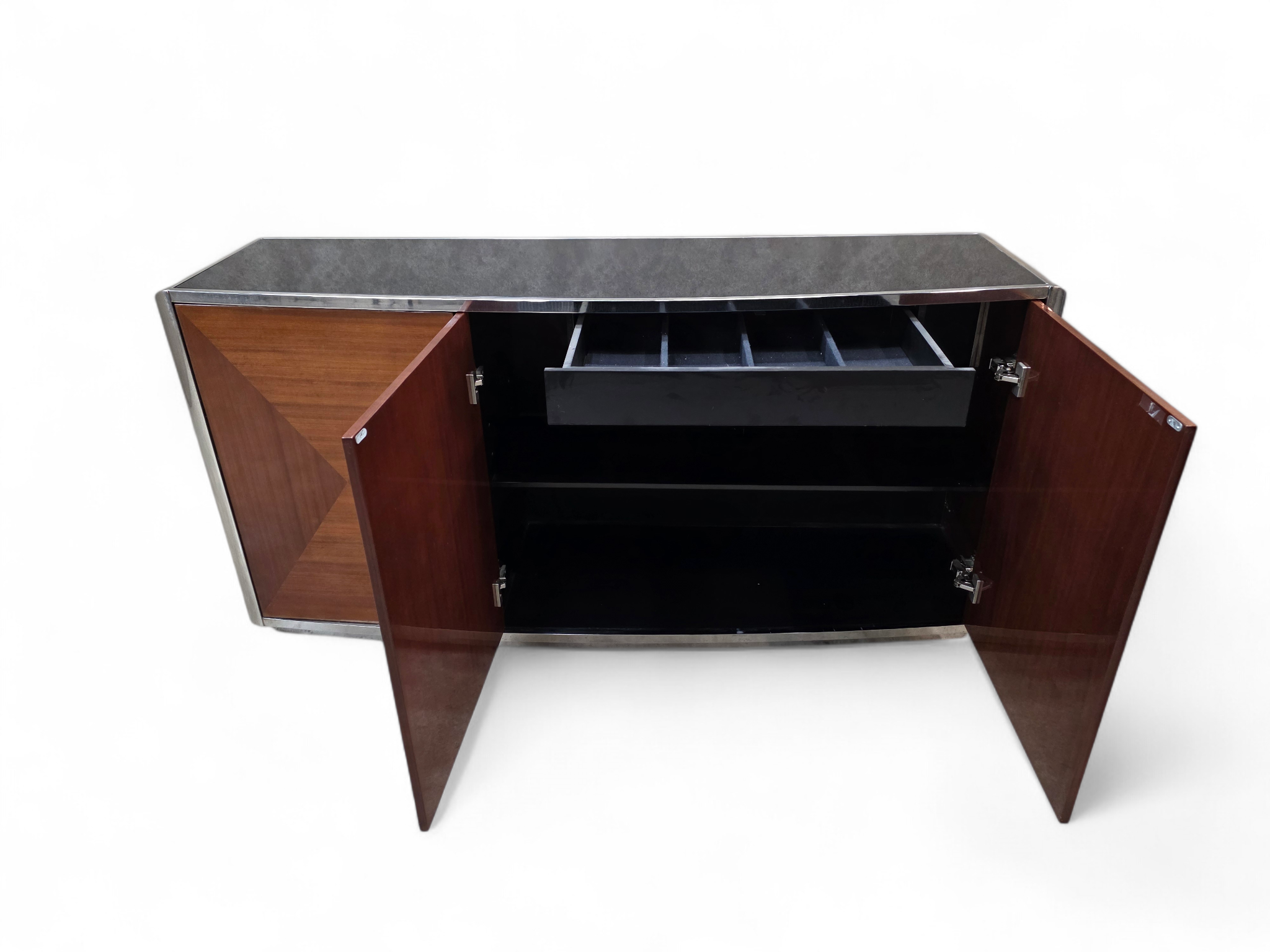 Italian Postmodern Credenza with Book-Matched Wood Doors