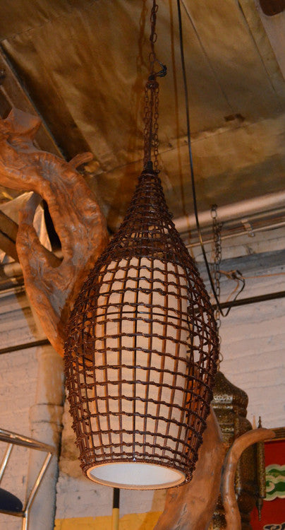 Mid Century Modern Wicker Hanging Basket Pendant Light