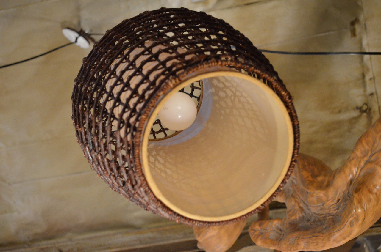 Mid Century Modern Wicker Hanging Basket Pendant Light - Set of 3