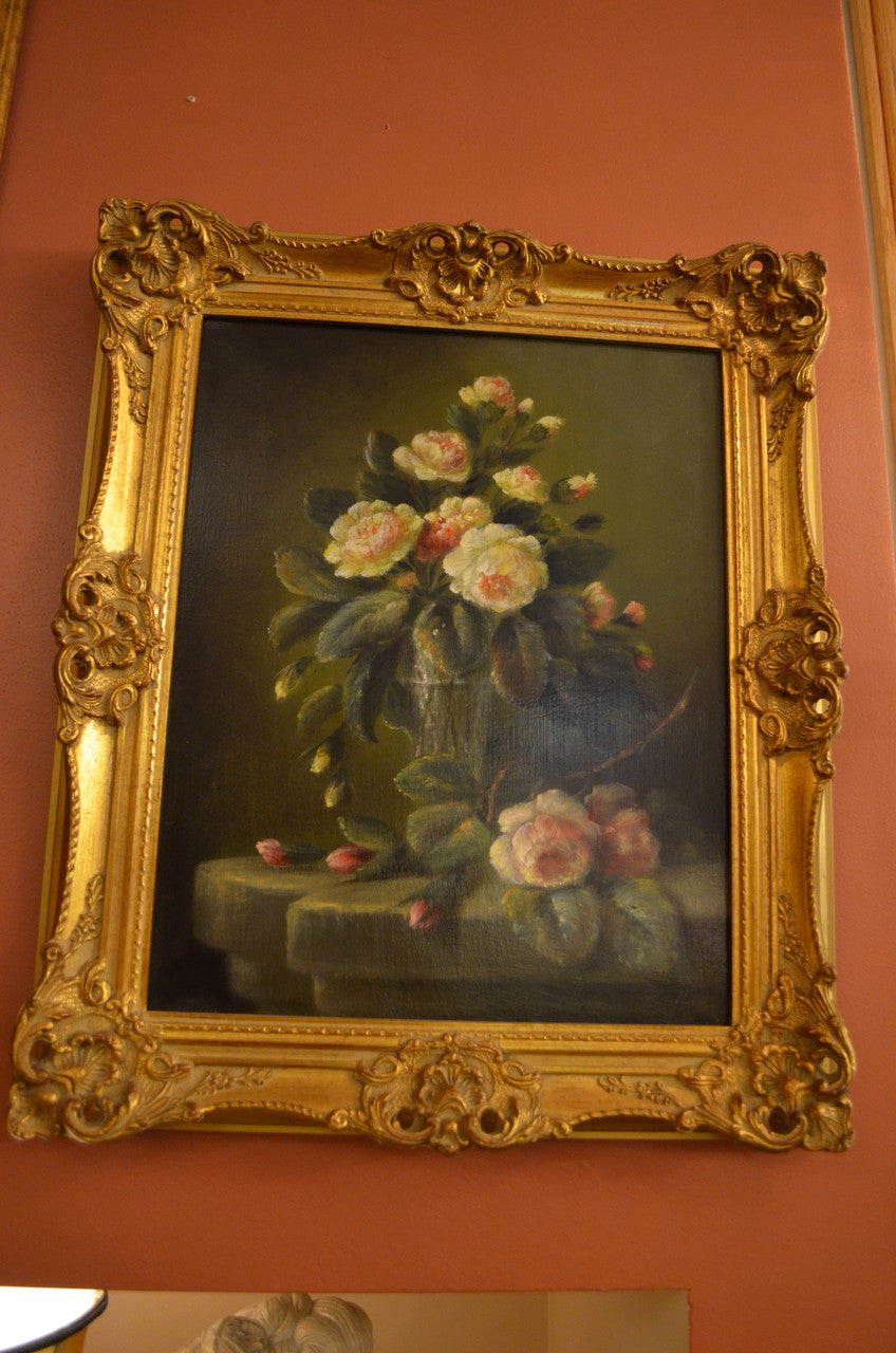 Vintage Gold Frame with White Flowers paint