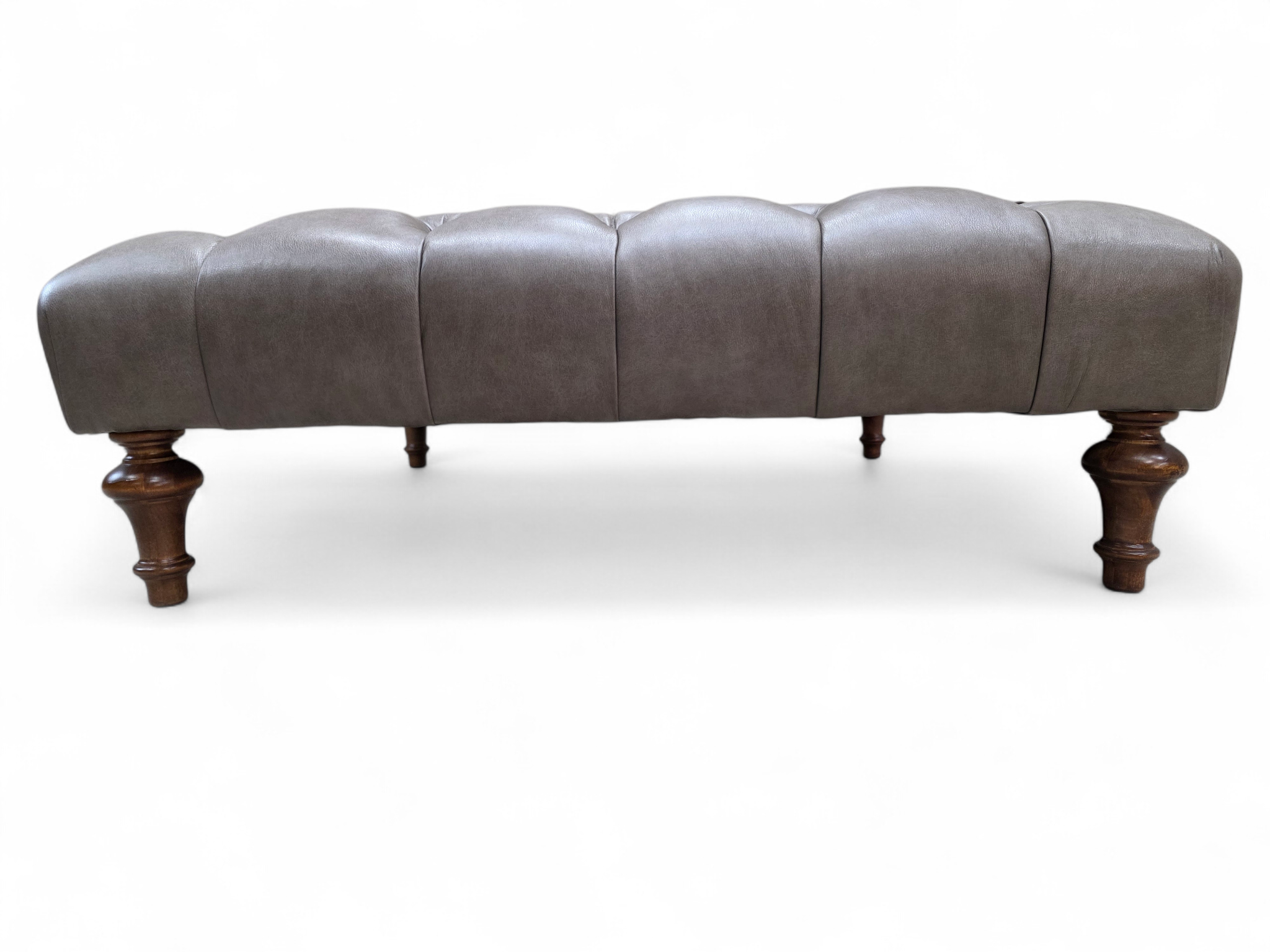 Vintage Chesterfield Style Tufted Gray Leather Ottoman