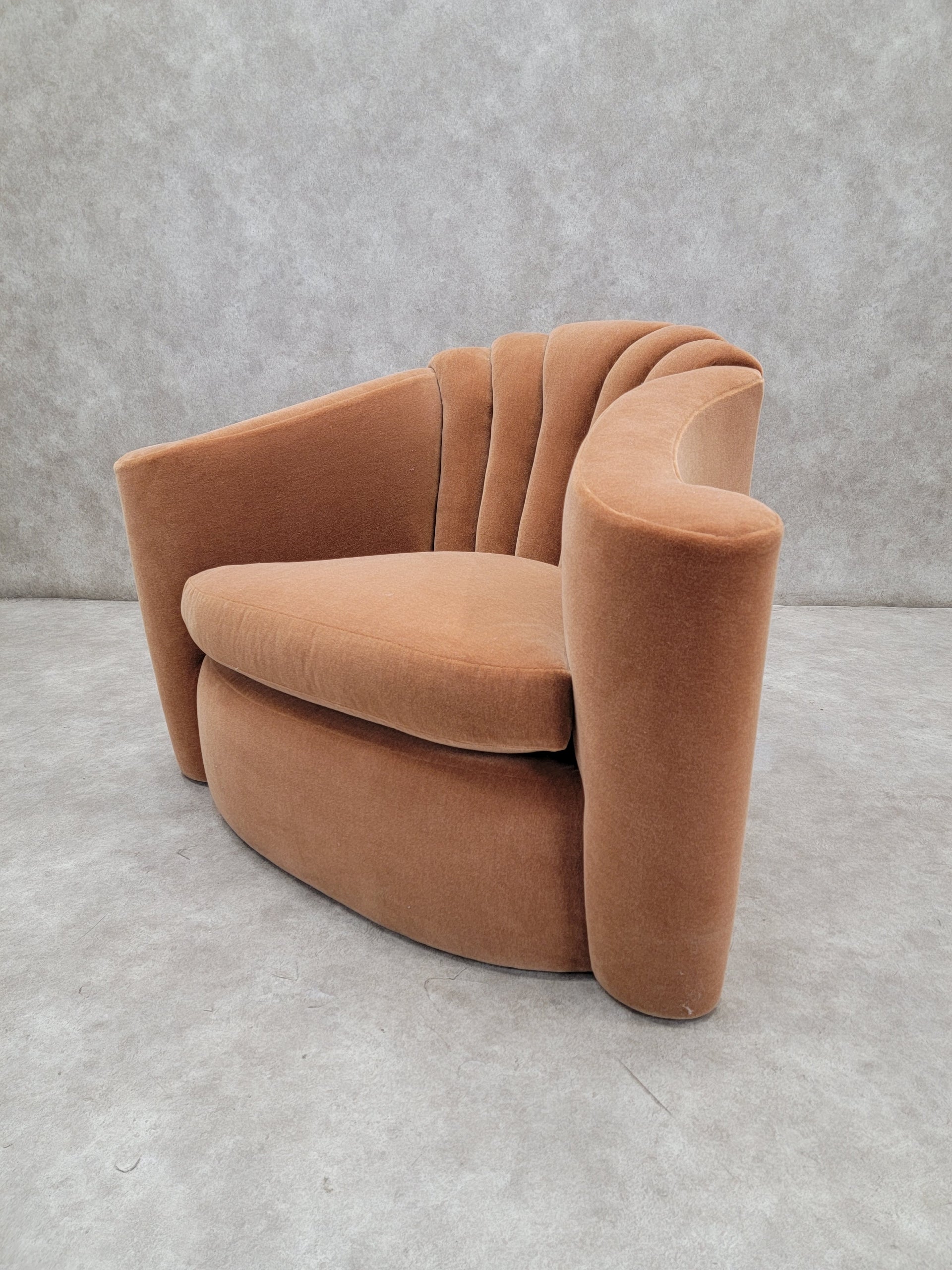 Art Deco Larry Laslo Channeled Back Flared Arms Club Chair Newly Upholstered in Mohair