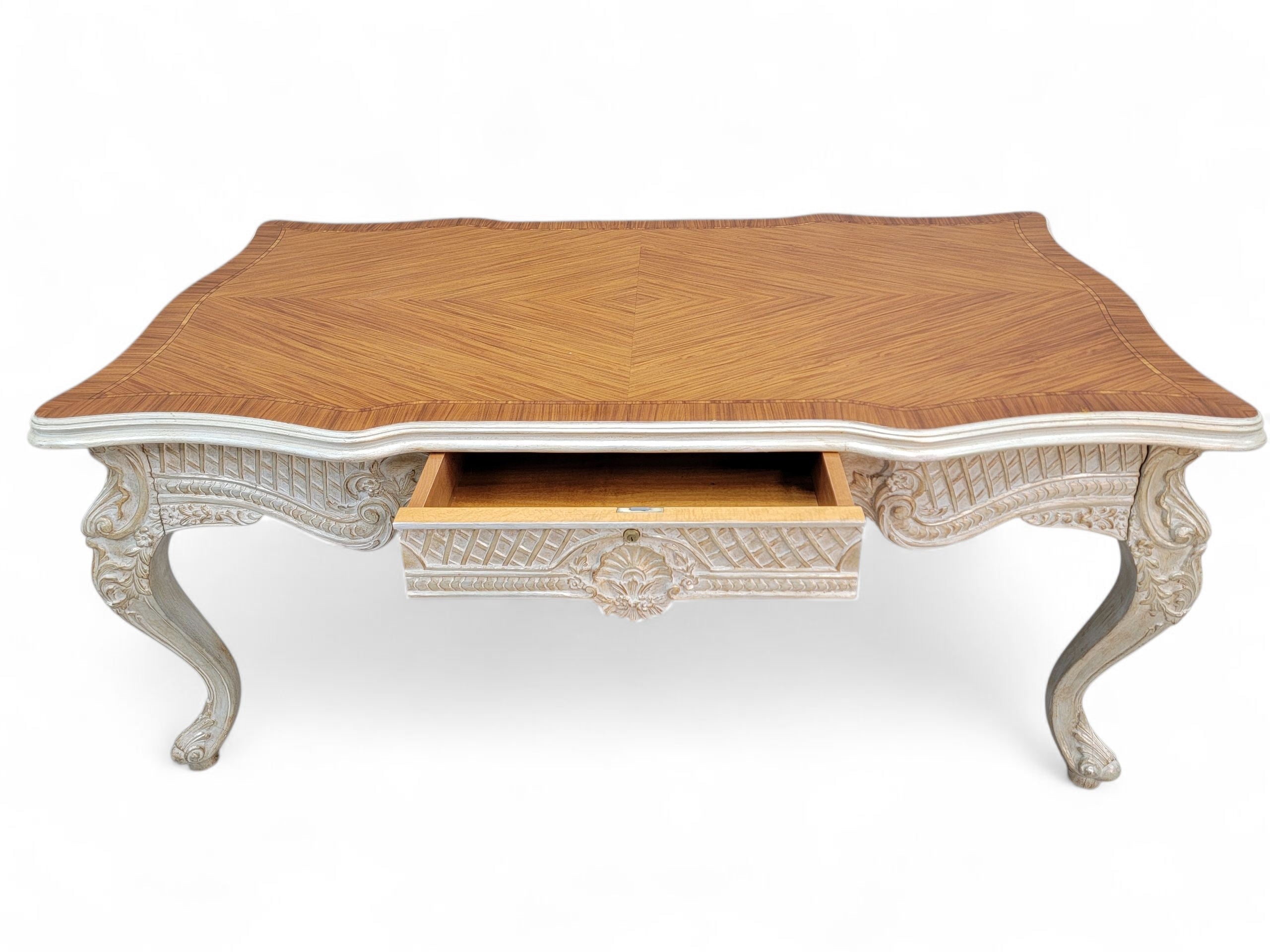 Vintage French Provincial Style Carved Antique White Writing Desk