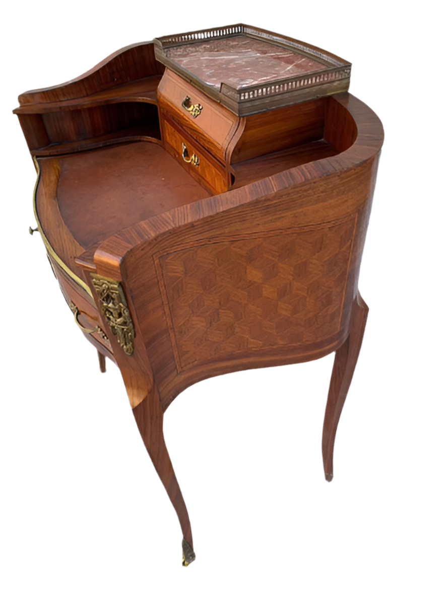 Antique French Louis Style Inlaid Petite Demilune Ladies Writing Desk