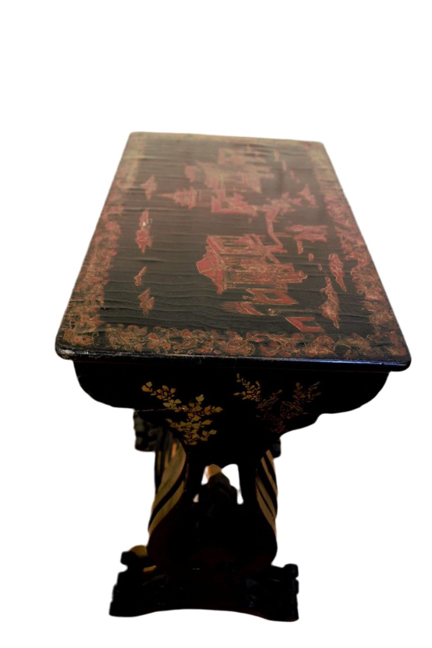 Vintage English Regency Chinoiserie Hand Painted Nesting Tables - Set of 4