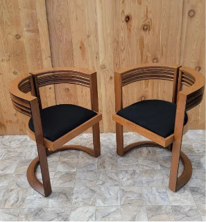 new - Mid Century Modern Sculptural Slotted Curved Back Chairs and Table Set by Joe Agati