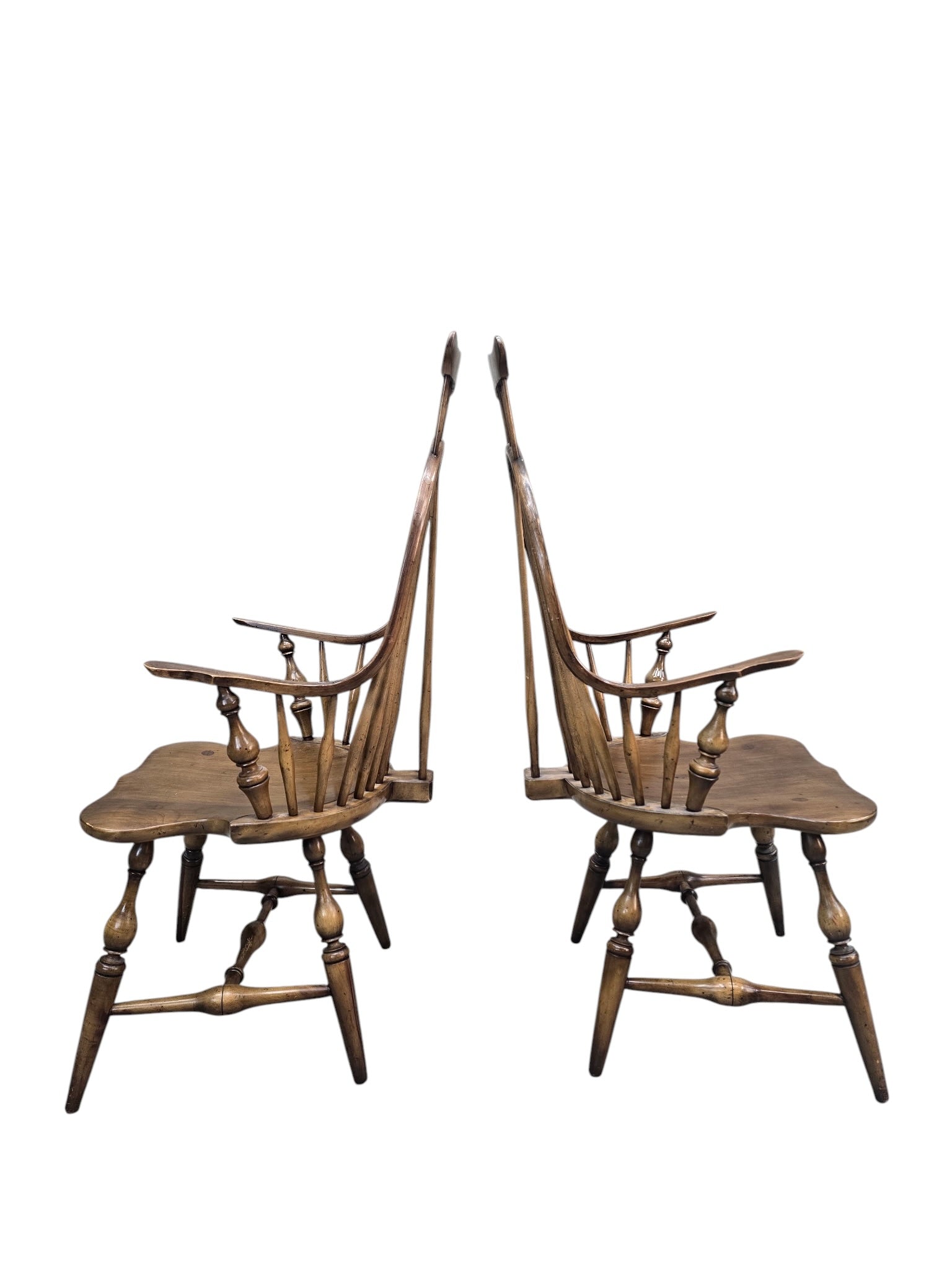 Antique Windsor Bow back Spindle Armchairs - Pair