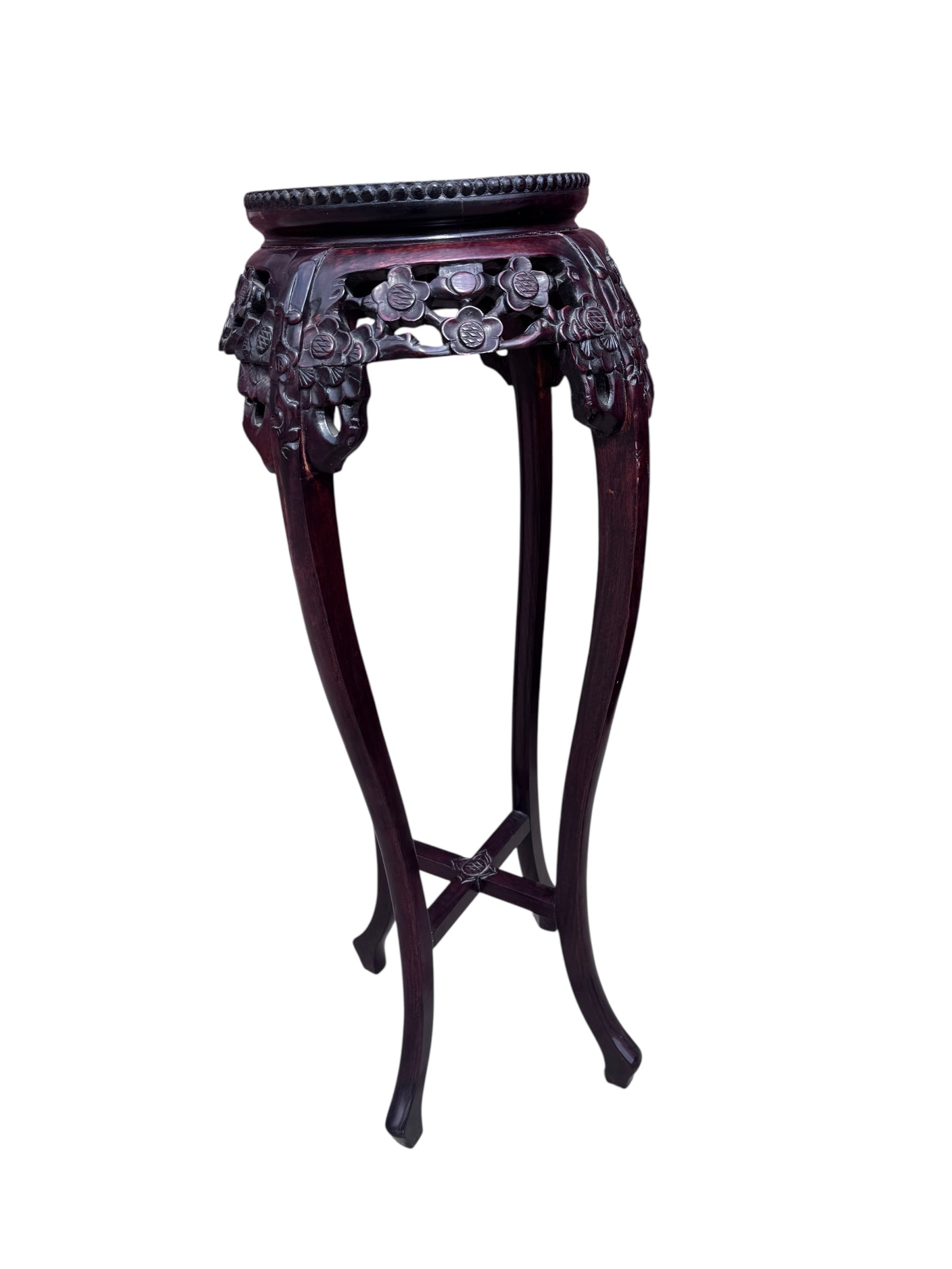 Antique Chinese Carved Rosewood & Rouge Marble Pedestal Stand Table