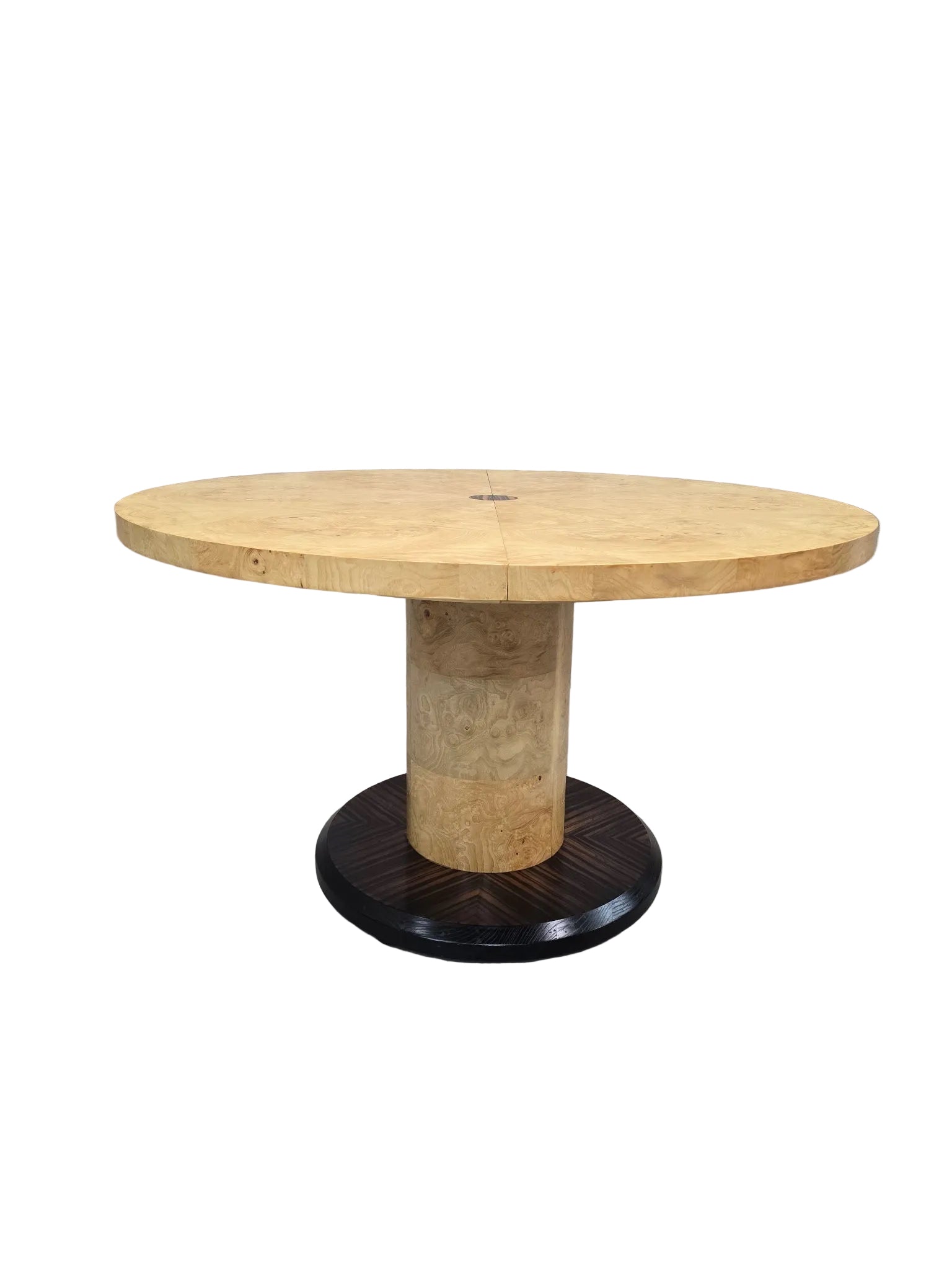 MCM Burl Pedestal Table with Macassar Ebony Base By Henredon