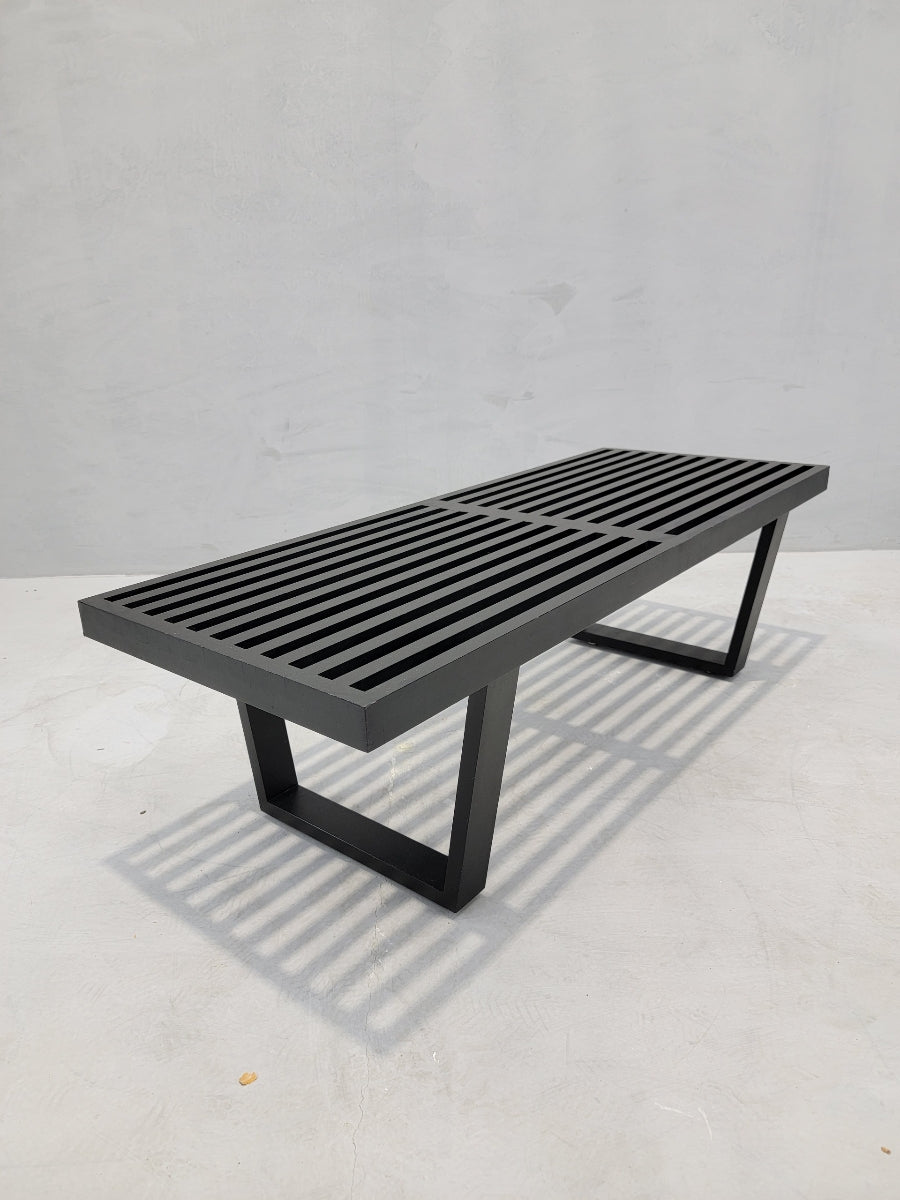 Mid Century Modern George Nelson Style Ebonized Slatted Platform Bench Coffee Table