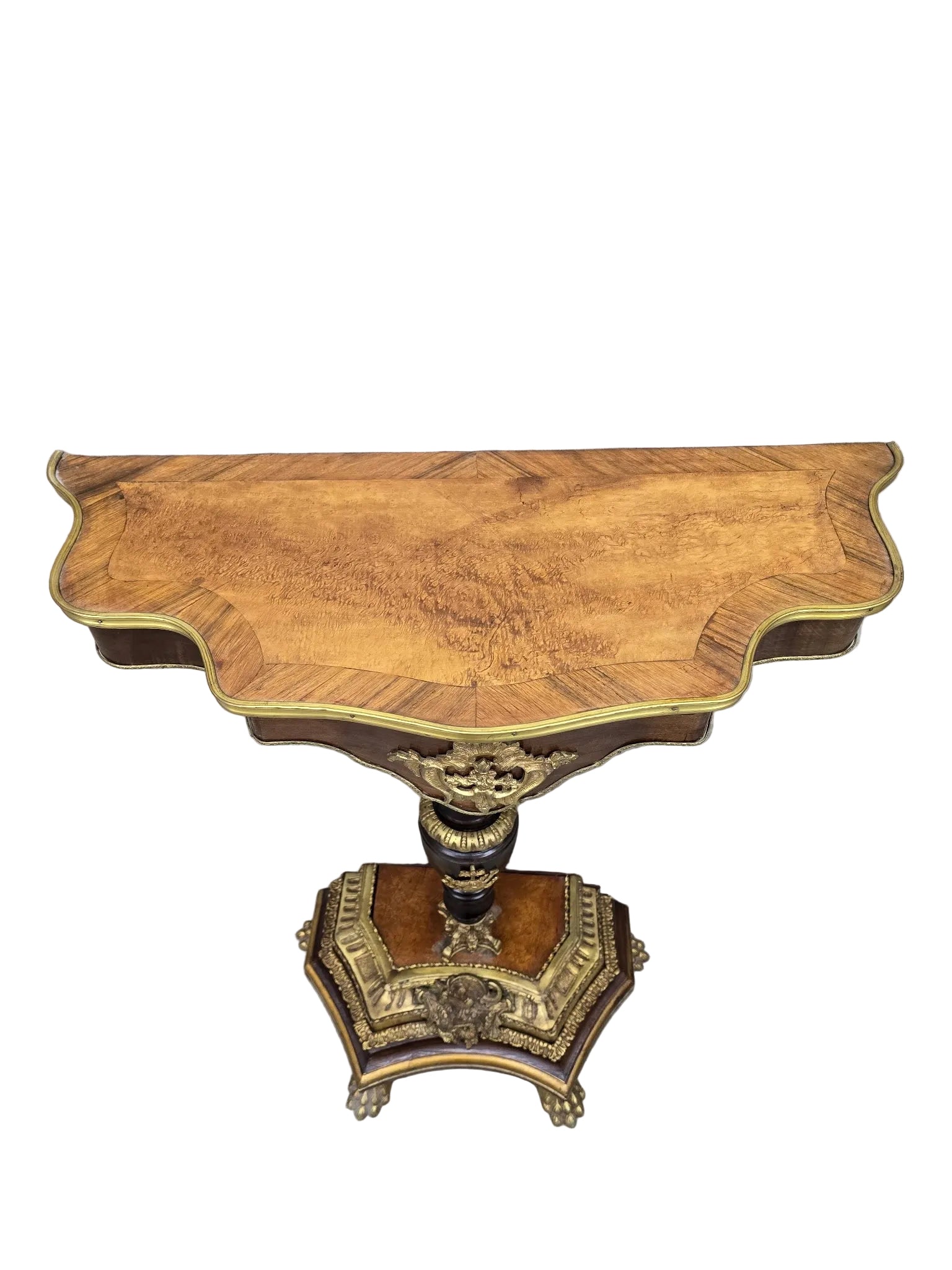 Vintage French Louis XV Style Walnut & Gilt Bronze Console Table