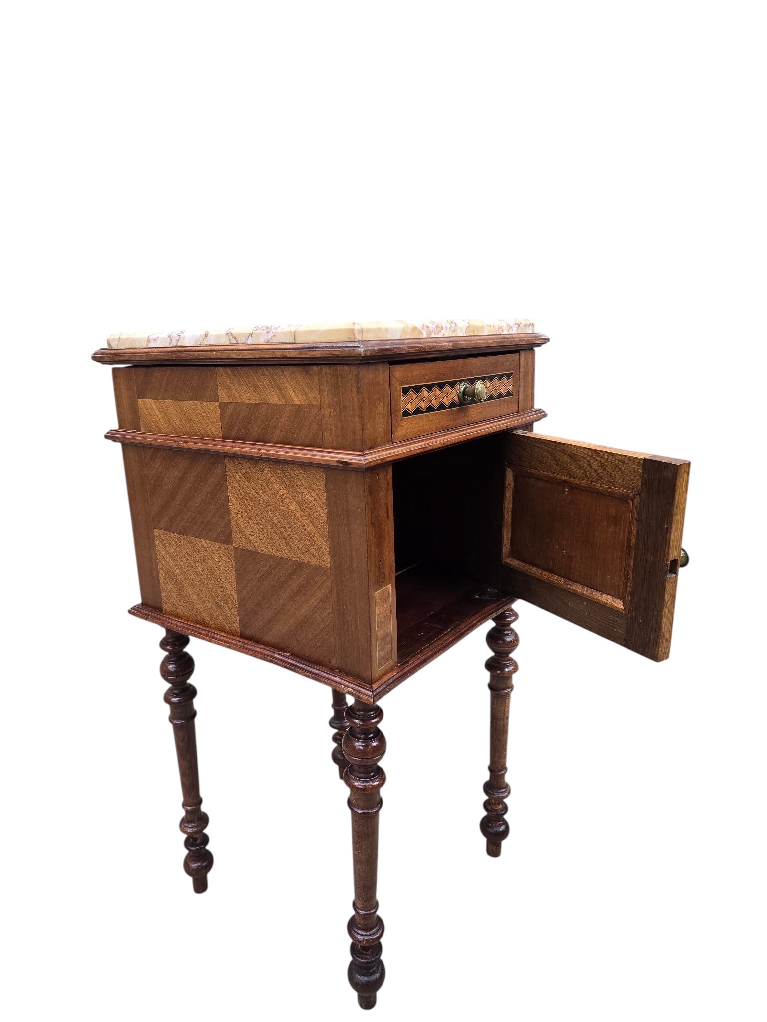 Antique French Carved Ornate Marble Top Smoking Storage Table