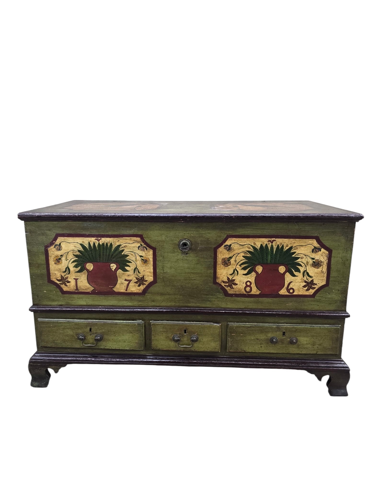 Antique Pennsylvania Dutch Folk Art Painted Blanket Chest / Hope Chest Dated 1786