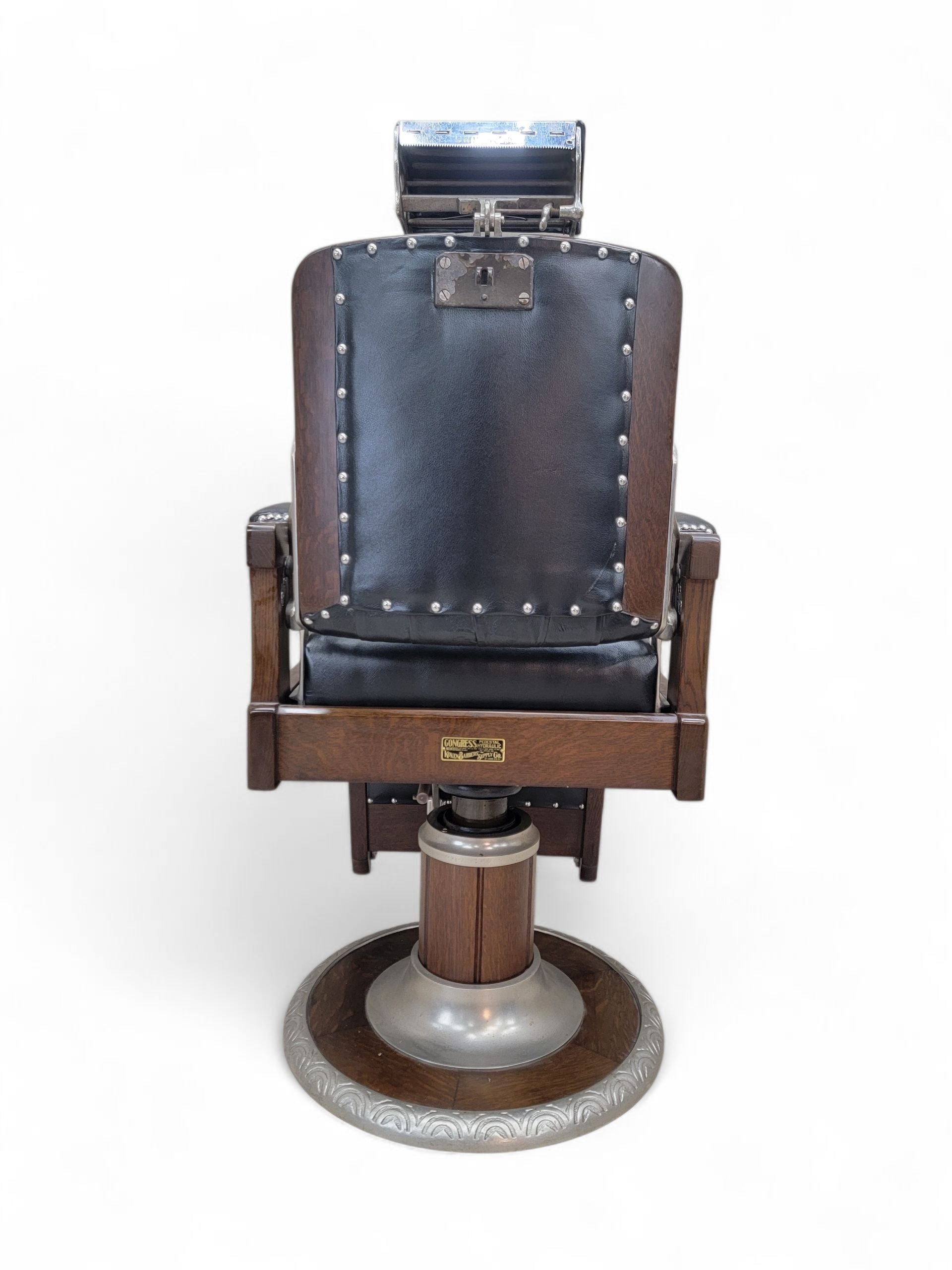 Antique Koken Restored Quartersawn Oak Barber Chairs in Black Leather – Set of 3