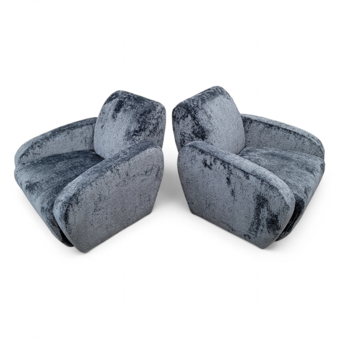 Postmodern Vladimir Kagan for Preview Swivel Lounge Chairs Newly Upholstered in Italian Boucle - Pair