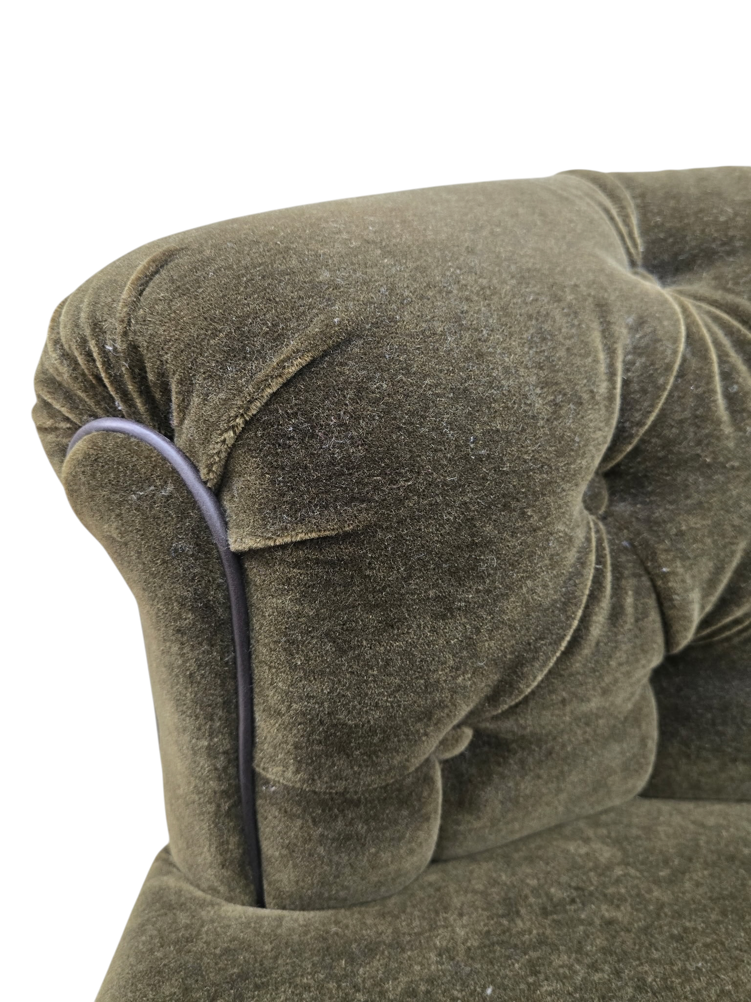 NEW - Hollywood Regency Tufted Barrel Back Loveseats Newly Reupholstered in Dark Chocolate Mohair – Pair