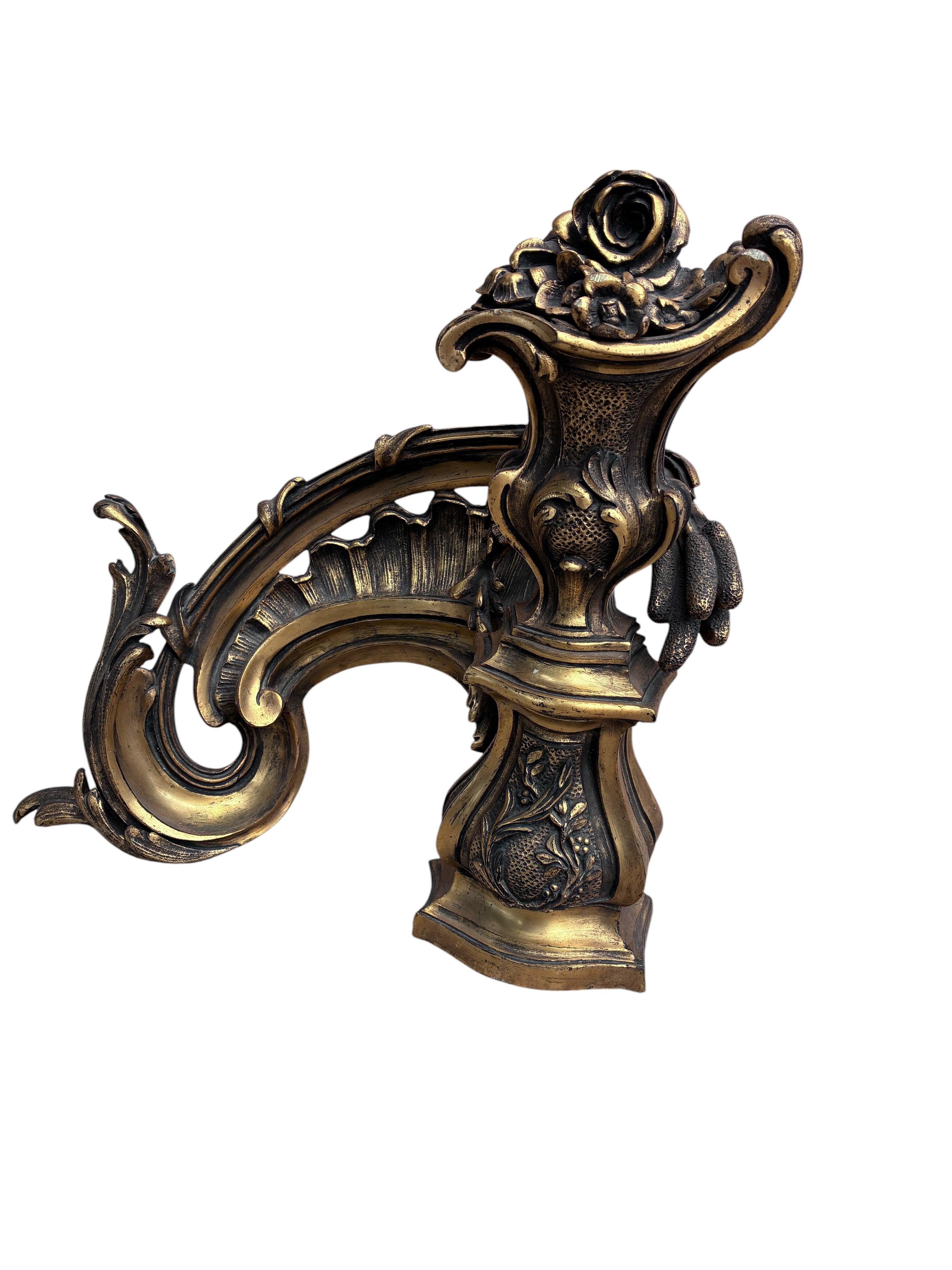 Antique French Rococo Revival Bronze Chenets Andirons – Pair