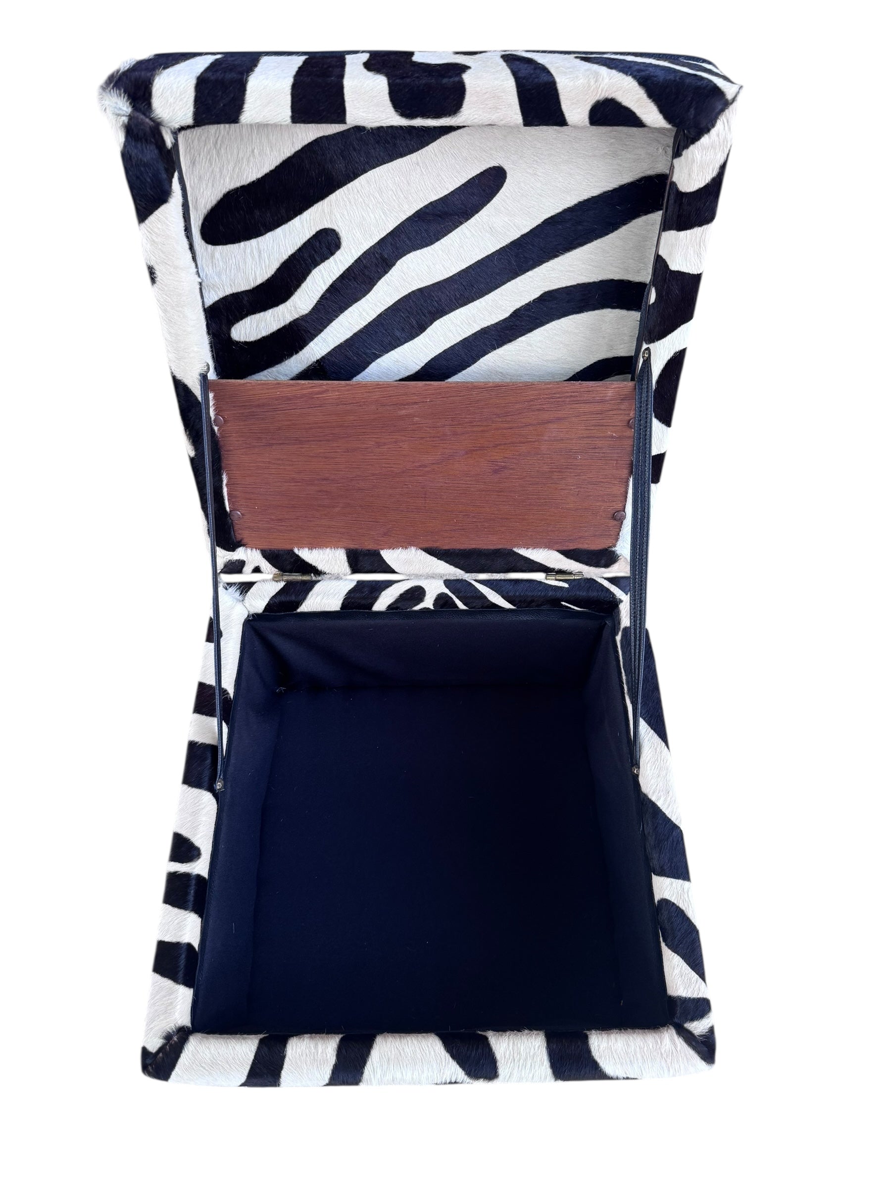 Vintage Storage Ottoman Newly Upholstered in Zebra Cowhide