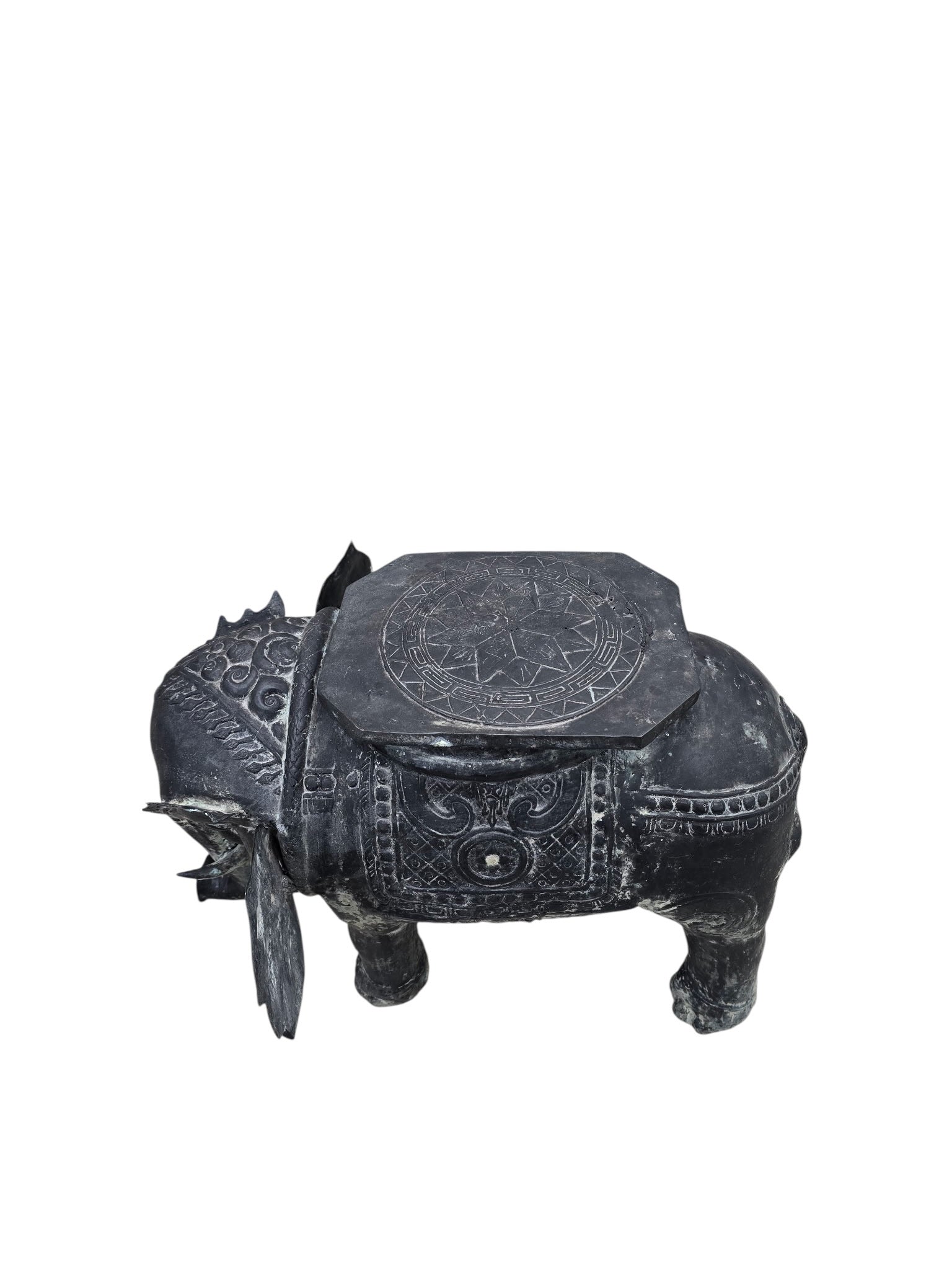 Antique Balinese Hammered Bronze Saddled Elephant Side Table